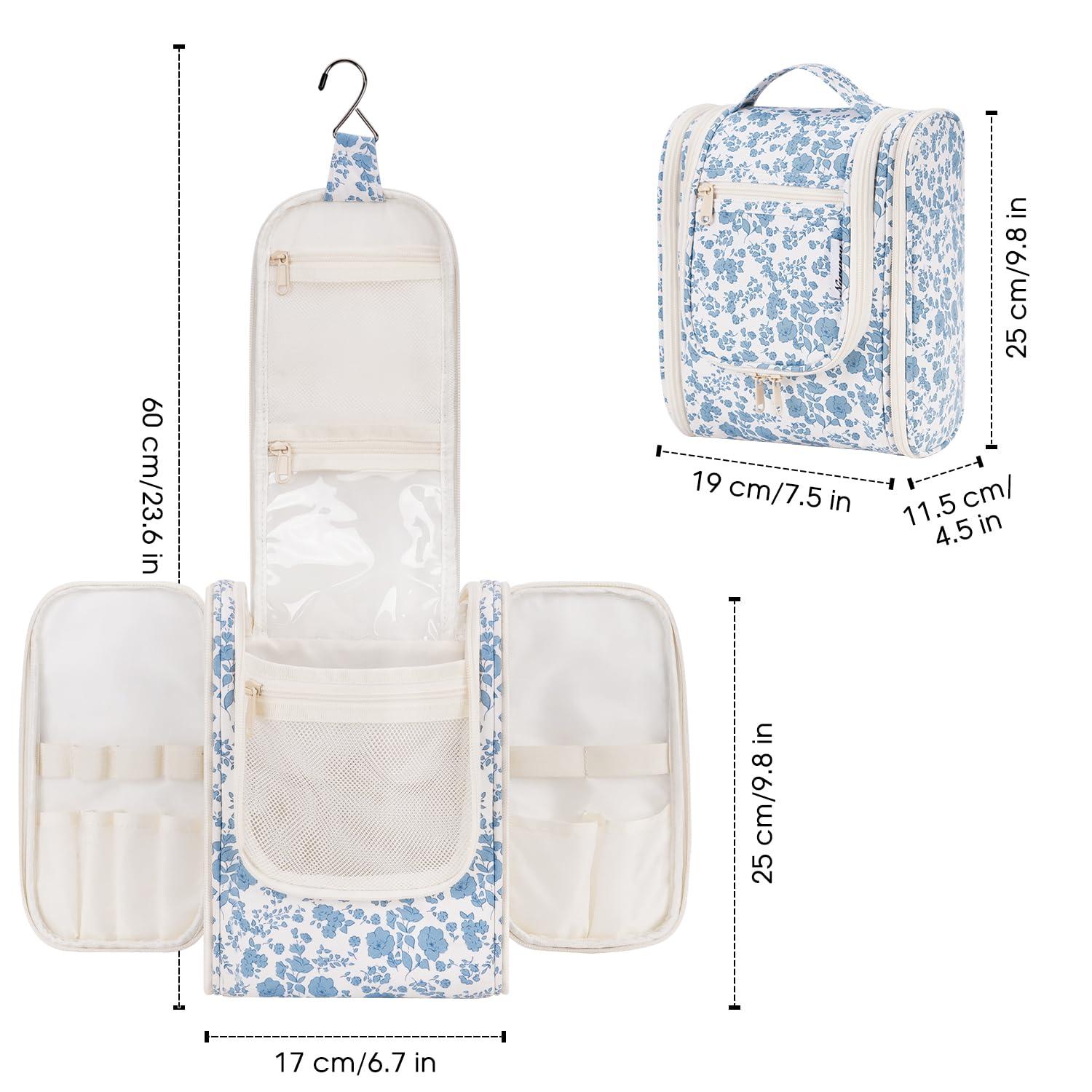 Narwey Hanging Toiletry Bag Women Travel Makeup Bag Organizer Toiletries Bag for Travel Size Essentials Accessories Cosmetics (Medium,Little Blue Flower) - Image 7