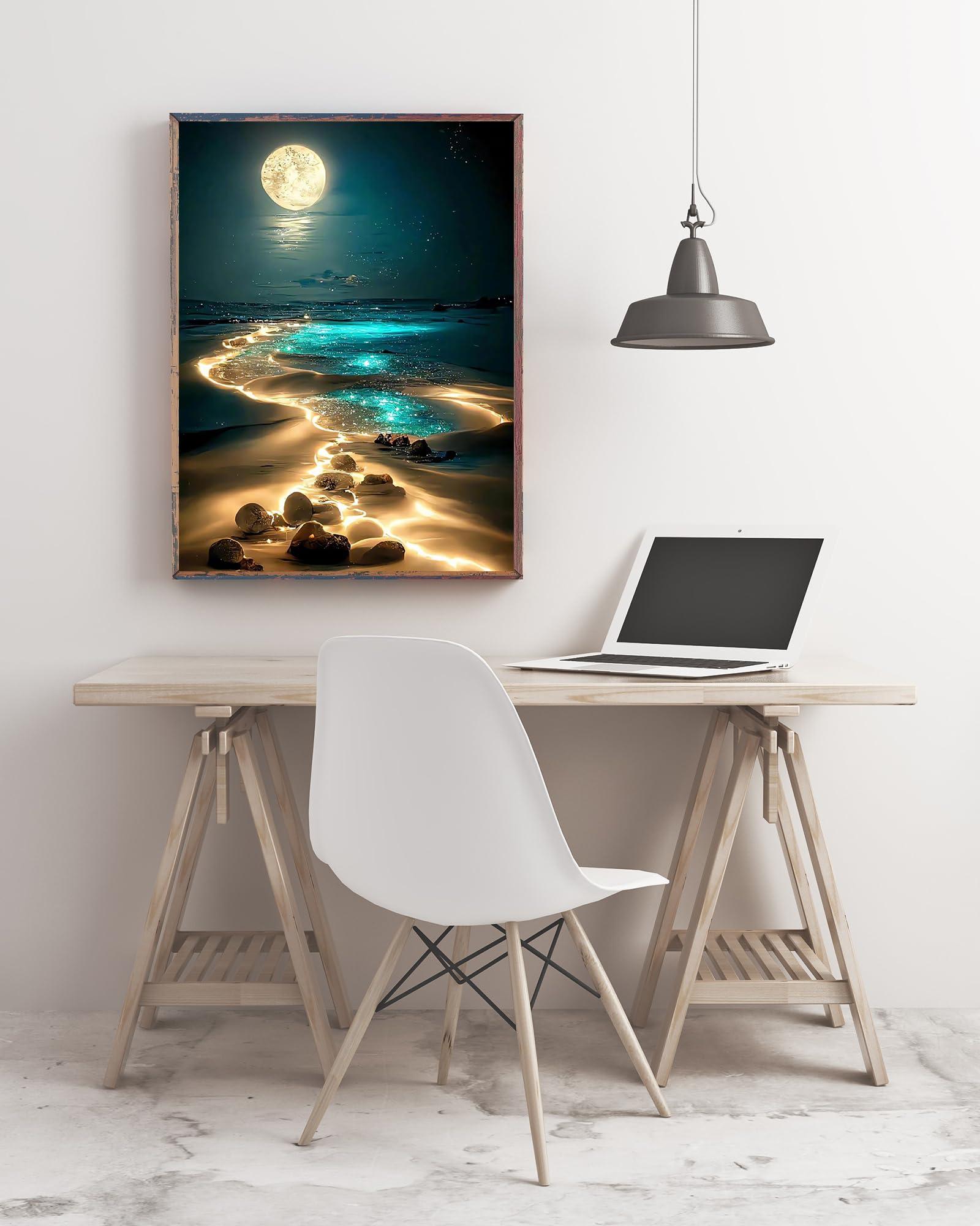 KINPLUB Moonlight Beach Diamond Painting Kits for Adults, 5D Seaside Moon Diamond Art Kits for Beginners, DIY Full Drill Paint with Diamond, Home Wall Decor 12 x 16 Inch - Image 5