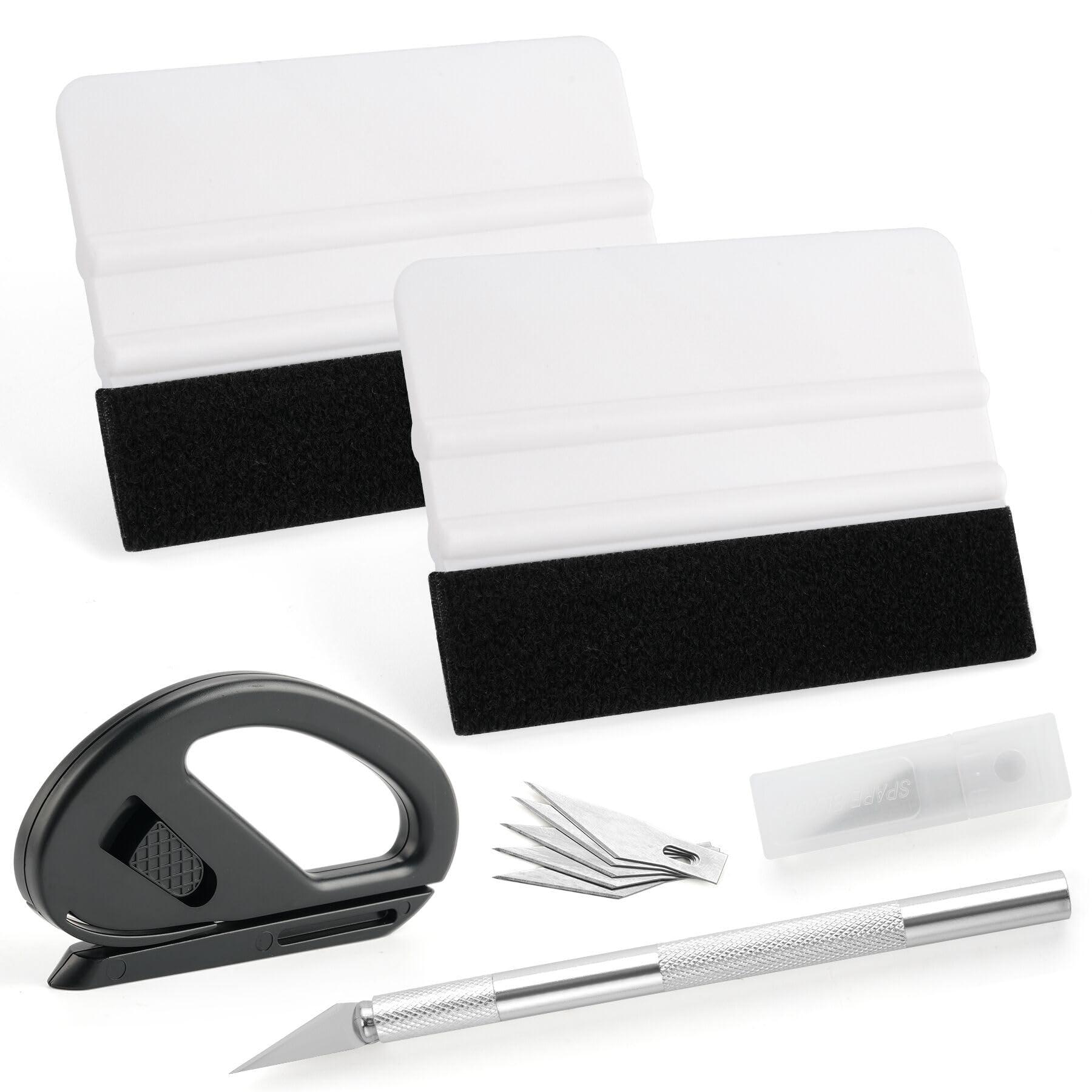 SINGARO Car Window Film Kit, 5PCS Car Glass Protective Window Tinting Privacy Film Tools, Vinyl Wrap Tools with Felt Squeegees, Detachable Knife, Extra Blades, Film Cutter