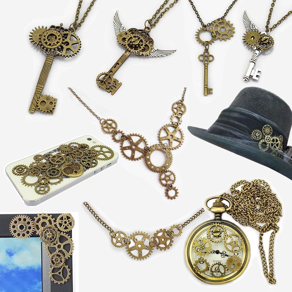30pcs Antique Bronze Mix Skeleton Steampunk Clock Face Watch Gear Cog Wheel Pendant Charms Jewelry Making DIY Steampunk Gear Pendant Charms Wholesale (M071) - Image 6