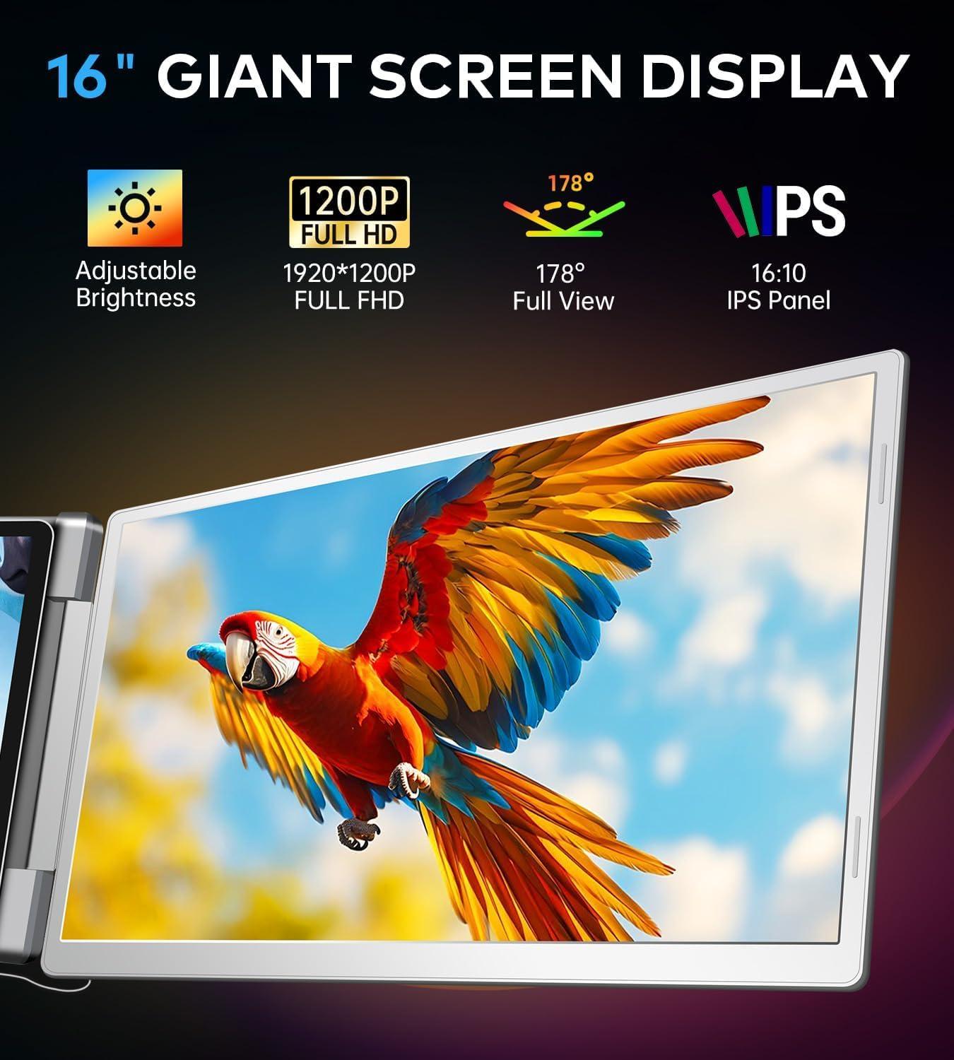 Laptop Screen Extender, 16" FHD 1200P IPS Triple Portable Screen Extender Monitor for 12"-18.5" Laptop, Plug & Play Laptop Monitor Extender, Fit for MacOS, Wins, Dex, Chrome, Surface, Switch - Image 3