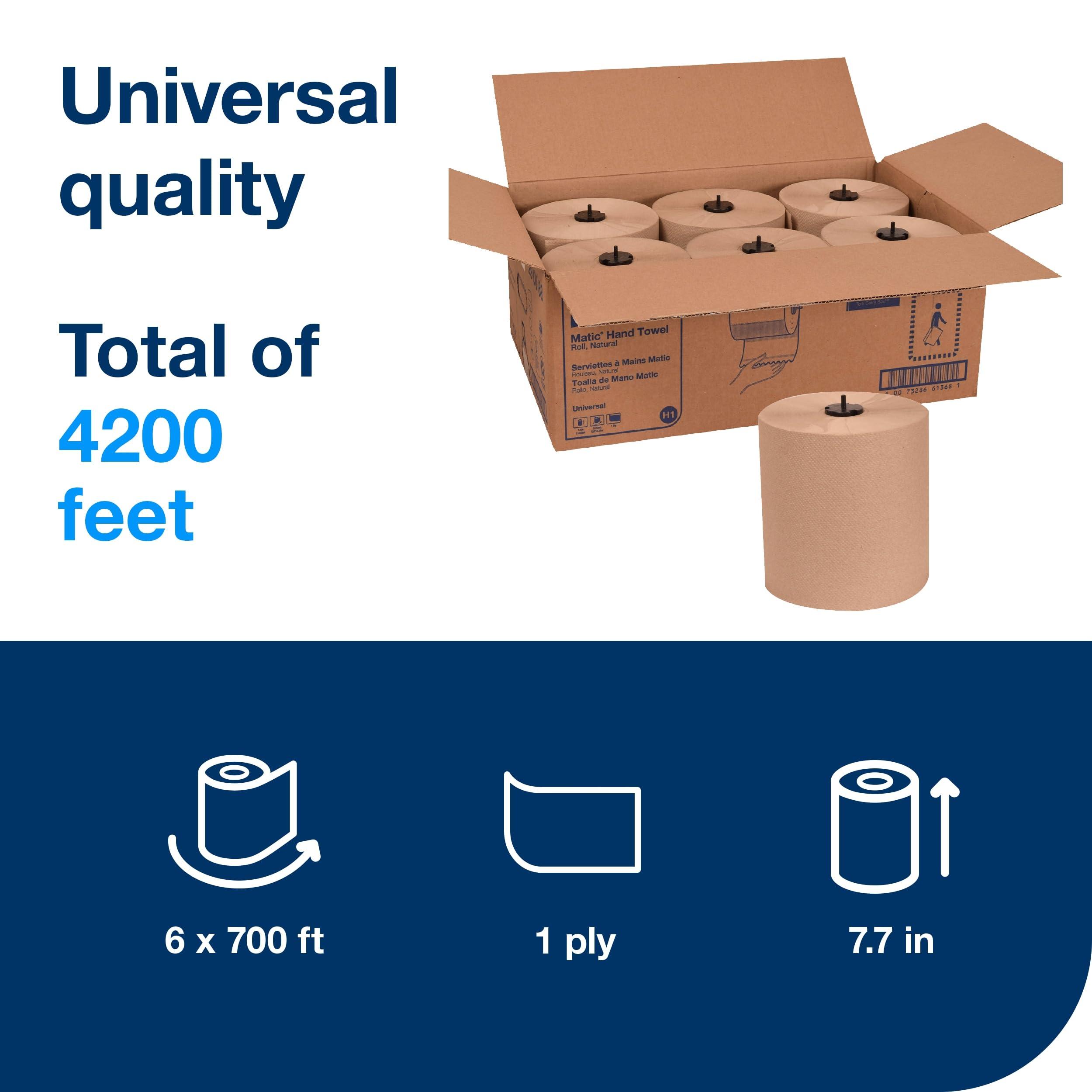 Tork Matic Paper Hand Towel Roll Natural H1, Universal, 100% Recycled Fiber, 6 Rolls x 700 ft, 290088 - Image 2