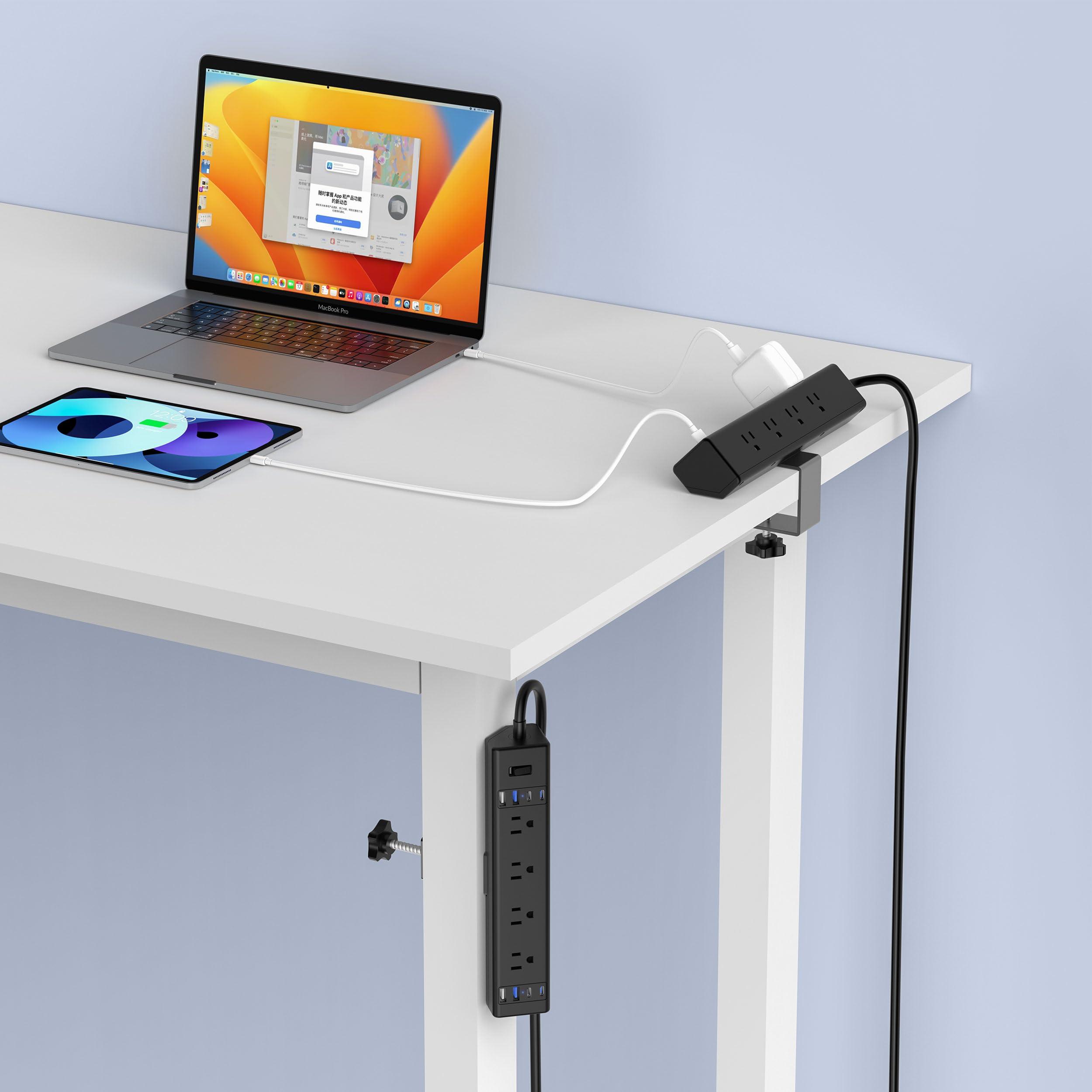 40W Fast Charging Station,Desk Clamp Power Strip 20W USB C,8 Outlets,8 USB Ports,4 USB C and 4 USB A, Office Furniture Surge Protector, 14AWG Cord, Fits 1.9" Tabletop Edge (Black, 10FT Length) - Image 6