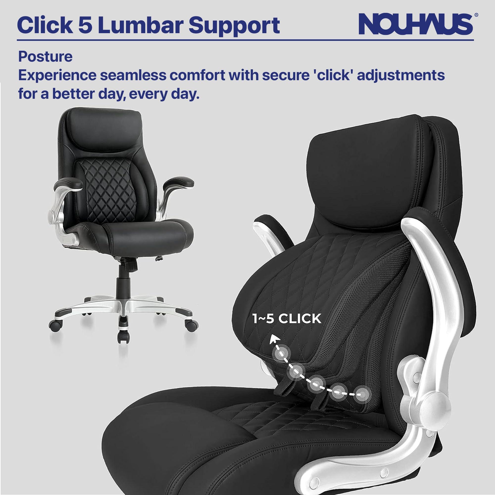 Nouhaus +Posture Ergonomic PU Leather Office Chair. Click5 Lumbar Support with FlipAdjust Armrests. Modern Executive Chair and Computer Desk Chair (Black) - Image 8