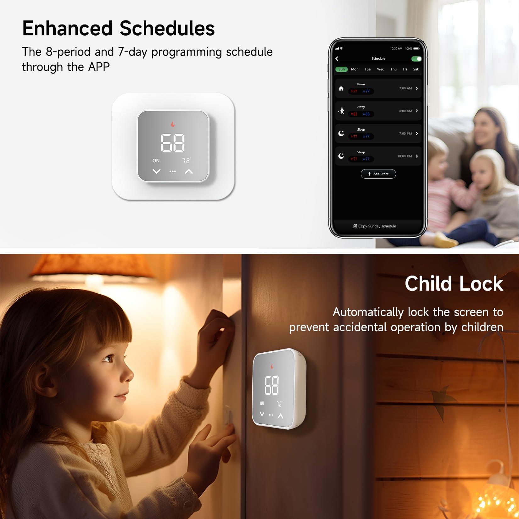 Smart Thermostat for House, WiFi Programmable Thermostat Compatible with Alexa and Google Assistant, Remote Control Tuya/Smart Life, C-Wire Required, Energy Saving - Image 7