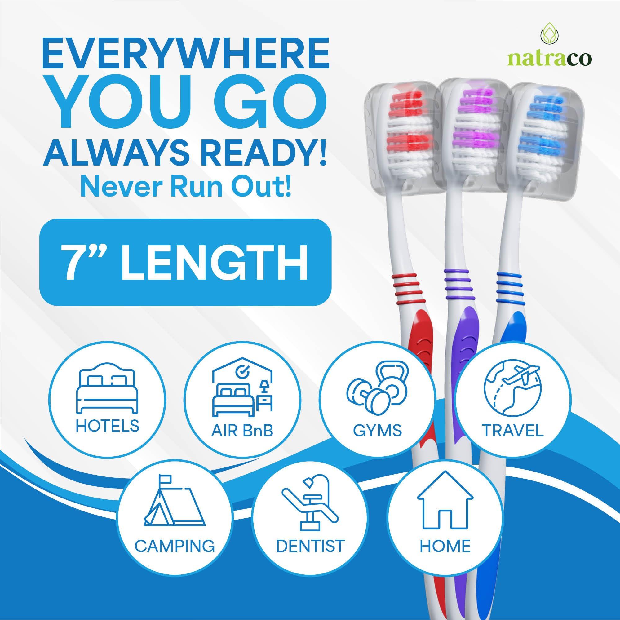 natraco Bulk Toothbrush Pack with Covers | Premium Quality Individually Wrapped Colorful Tooth Brushes | Medium Soft Bristles for Travel, Donations, Hotels (100) - Image 4