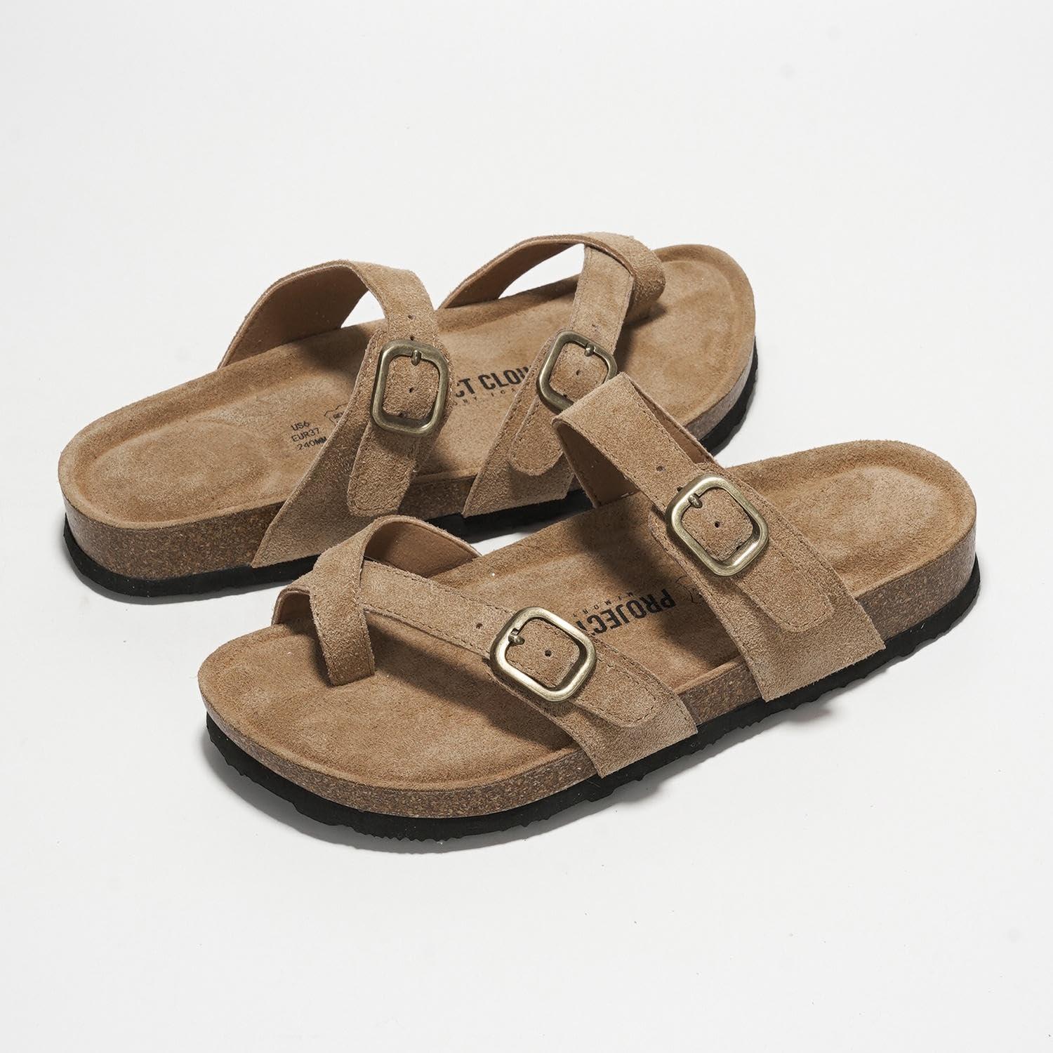 Project Cloud Genuine Leather Womens Sandals - Comfortable Cork Footbed Slides with Memory Foam Beach Essential Summer Sandals For Women 2025 (Lian) - Image 6