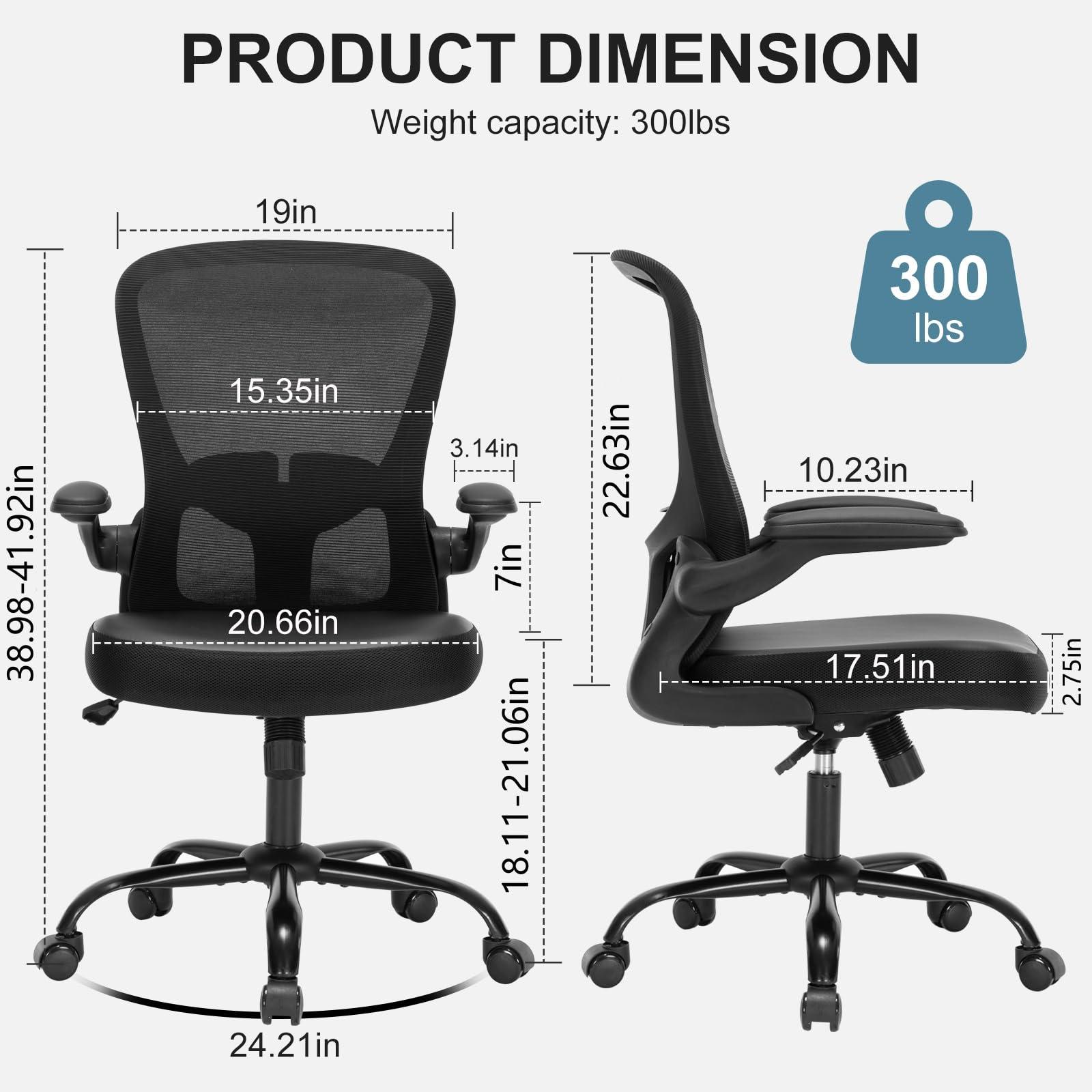 HOMIFYCO Office Chair, Ergonomic Desk Chair with Flip-up Armrests, PU Leather Computer Chair Home Office Desk Chairs with Lumbar Support, Mesh Swivel Executive Chair Rolling Task Chair, Black - Image 3