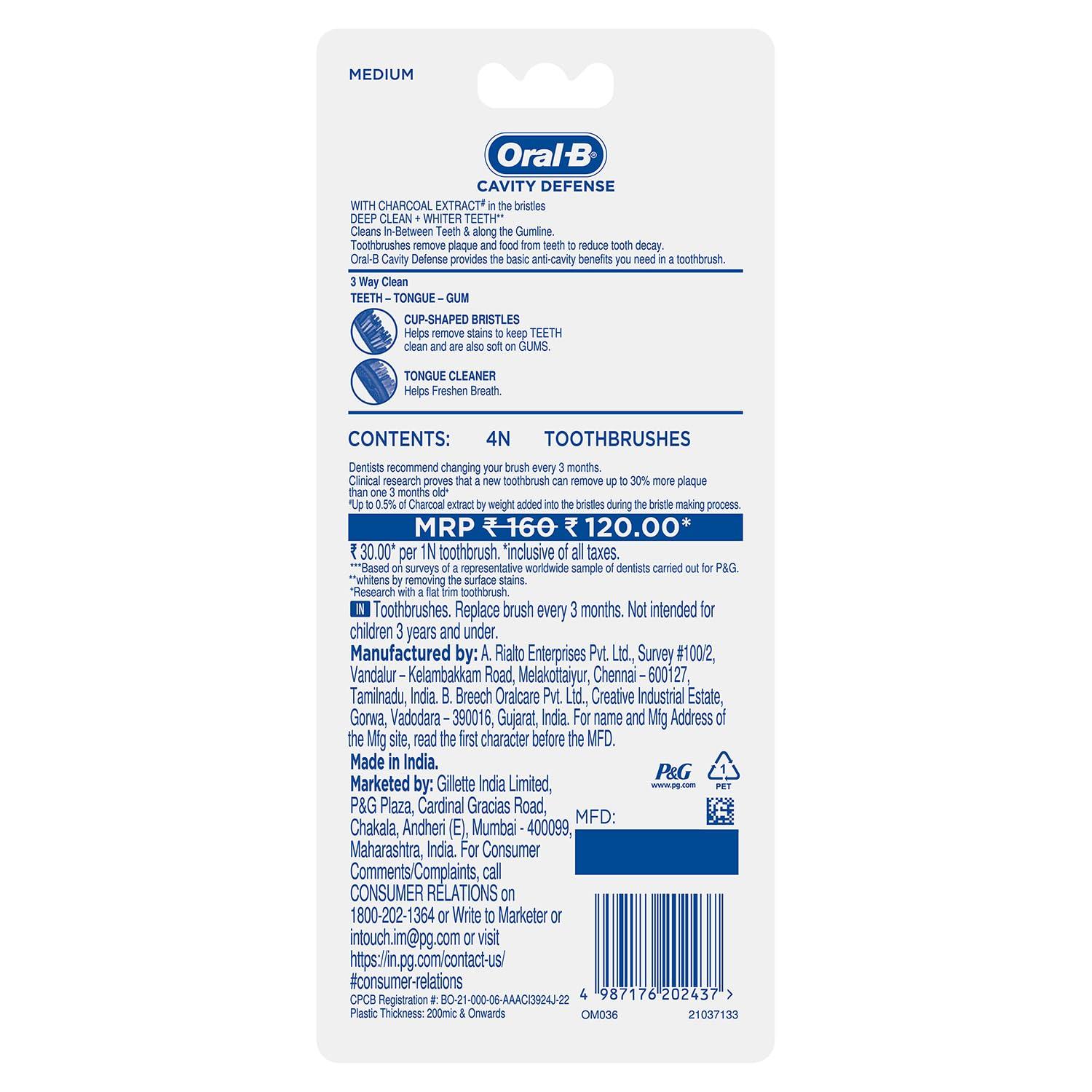 Oral B Cavity Defense 123 Black Toothbrush � Medium (Pack of 4) - Image 7