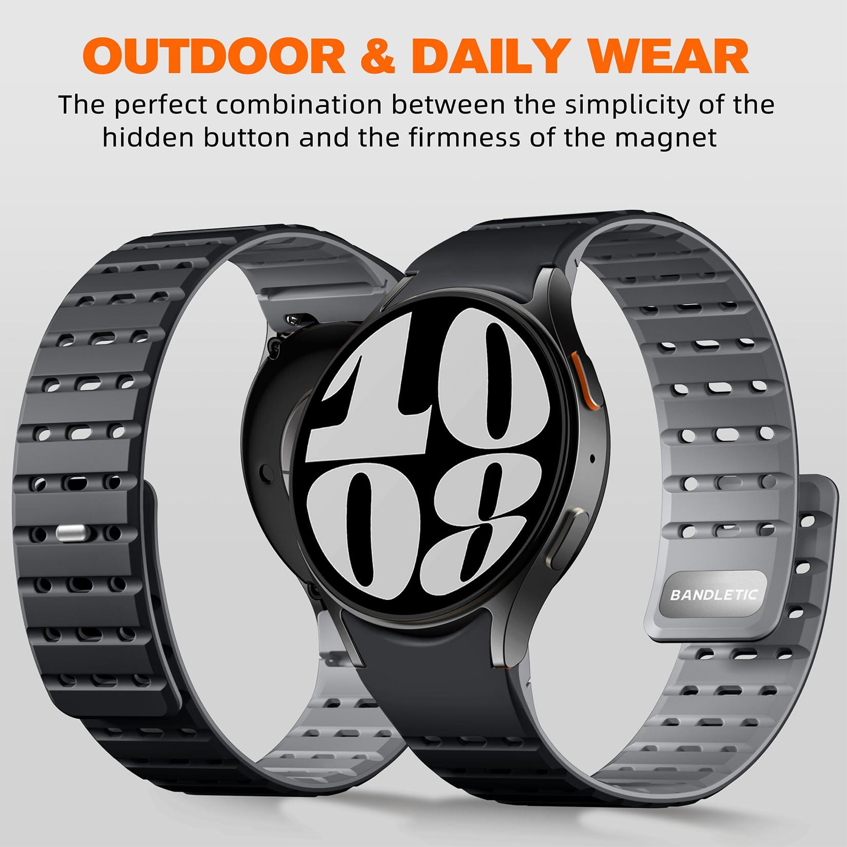 Bandletic Magnetic Silicone Band Compatible with Samsung Galaxy Watch 7 6 5 4 FE 40mm 44mm/for Galaxy Watch 6 4 Classic 43mm 47mm 42mm 46mm/Watch 5 Pro 45mm, 20mm No Gap Sport Strap for Men Women - Image 4