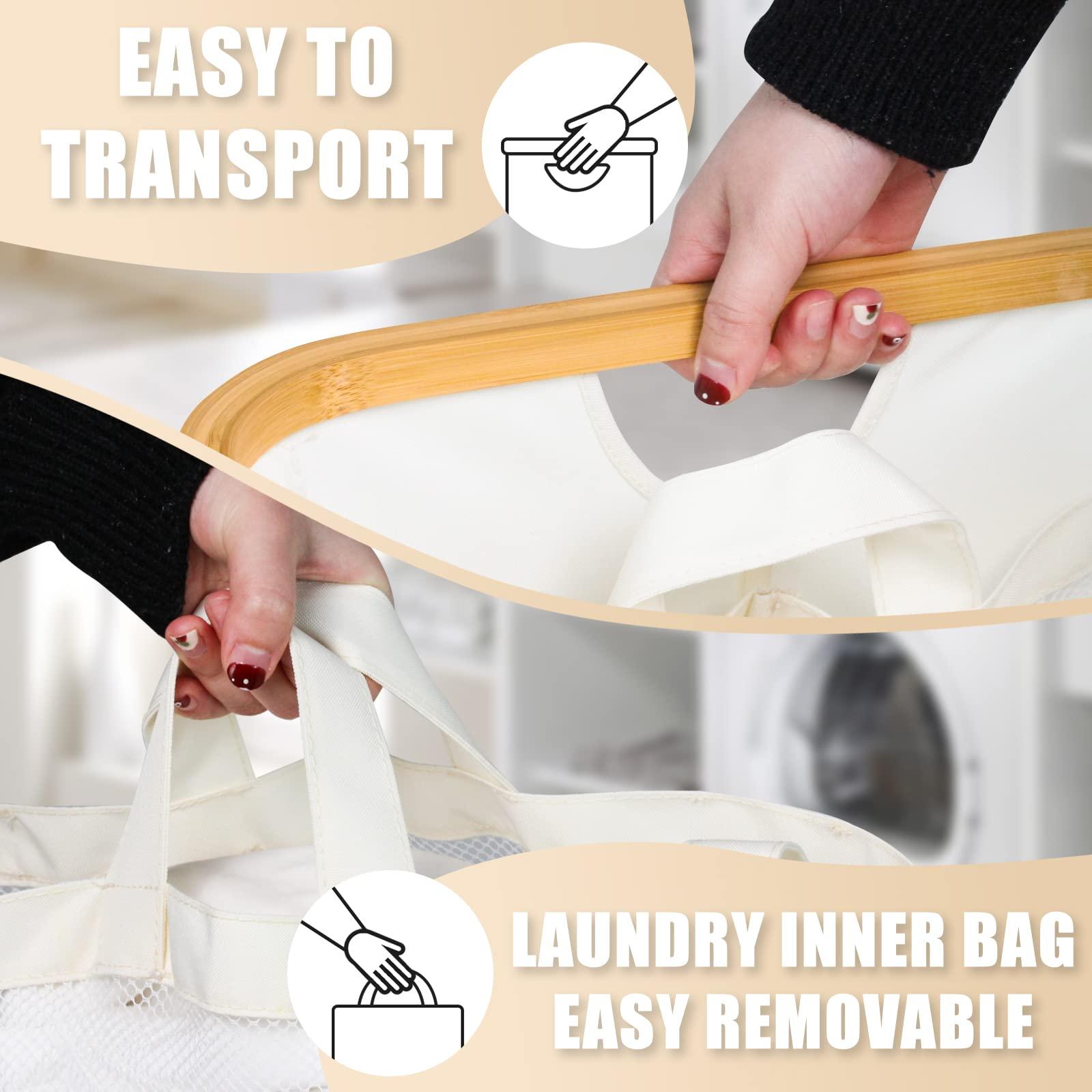 Laundry Basket with Lid, 145L Extra Large Laundry Hamper 3 Section Dirty Clothes Hampers for Laundry Divided Laundry Basket Organizer for Bedroom,Laundry Room,Dirty Clothing Hamper,Beige - Image 3