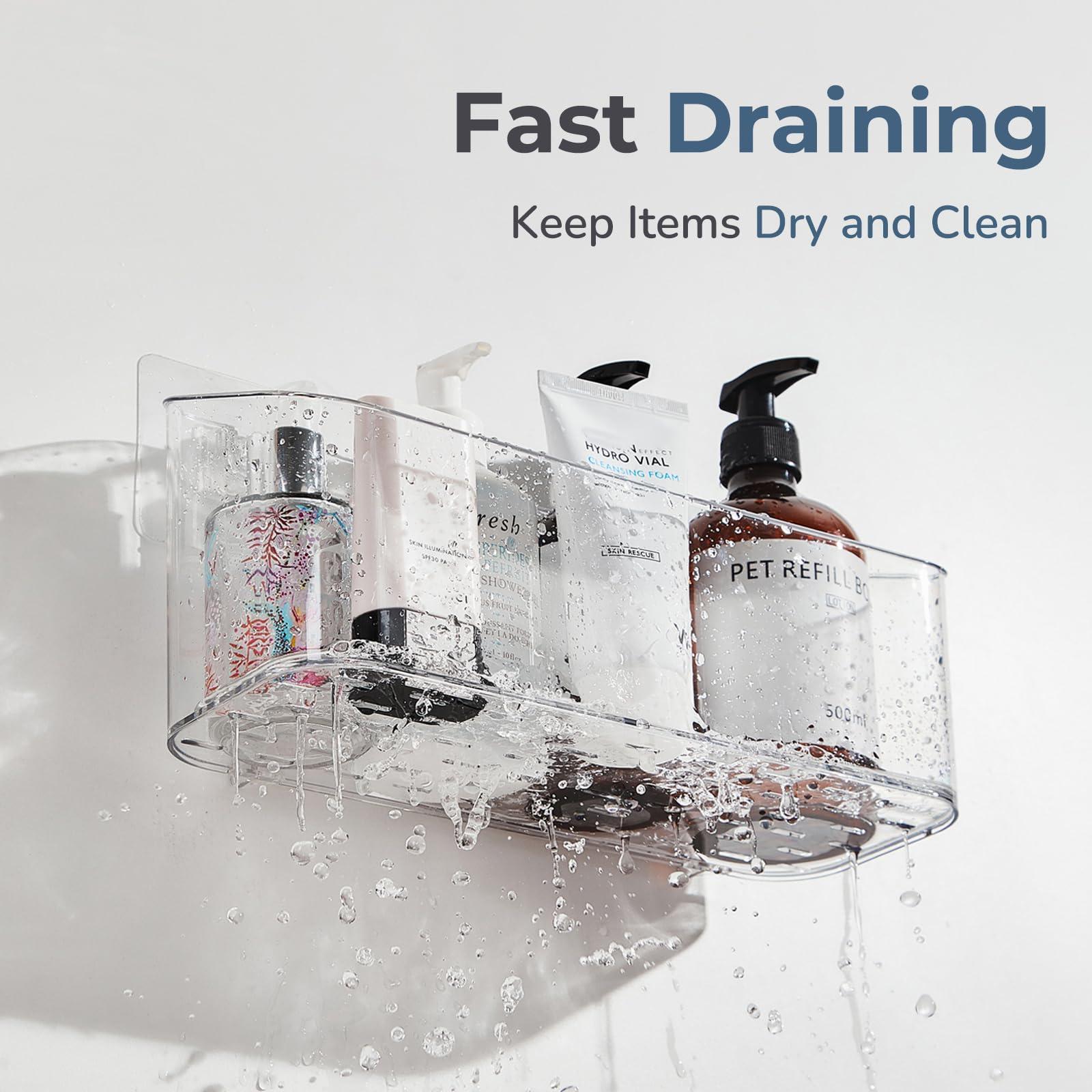 DEEIF Adhesive Suction Cup Shower Caddy, Clear Wall Mounted Organizer Basket 3 Pack, Plastic Shower Shelves for Bathroom Storage(L+ M+ Soap Dish) - Image 2