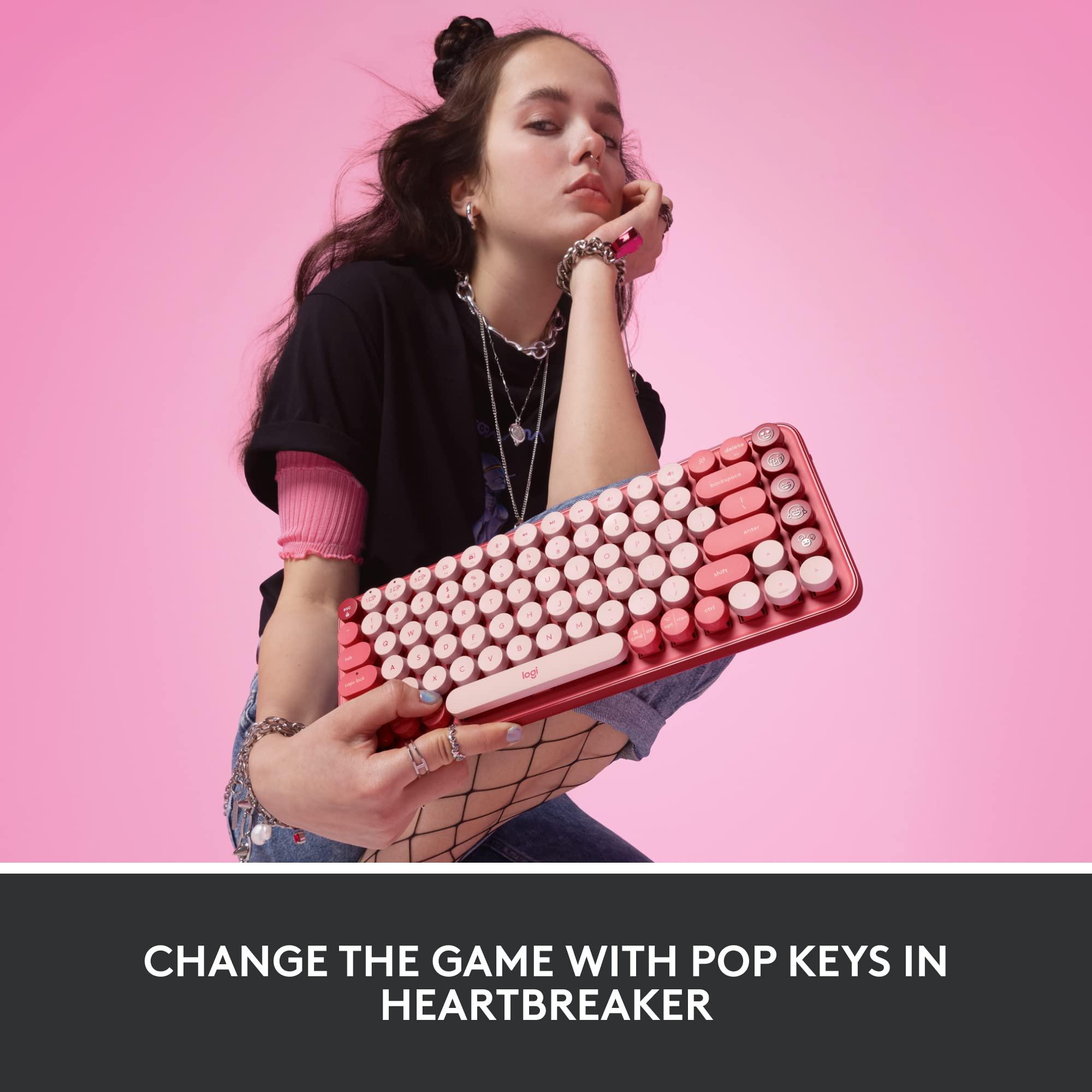 Logitech POP Mechanical Wireless Keyboard with Customizable Emoji Keys, Durable Compact Design, Bluetooth or USB Connectivity, Multi-Device, OS Compatible - Heartbreaker Rose - Image 2