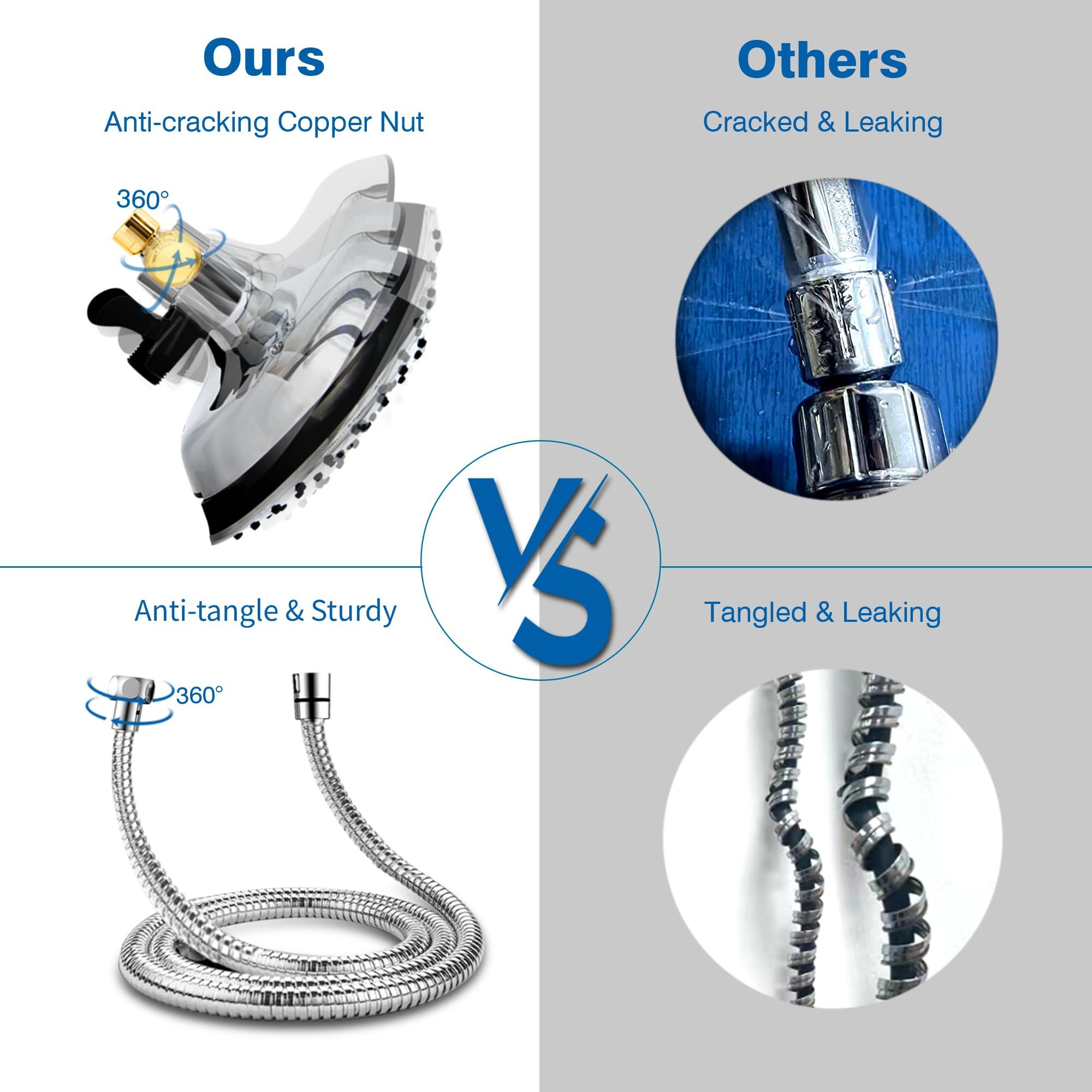 Shower Head with Handheld High Pressure: INAVAMZ Hand Held Shower Head & Rain Shower Head 2-IN-1 Shower Head with 59" Rotatable Stainless Steel Hose, Shower Trim Systems - Image 6