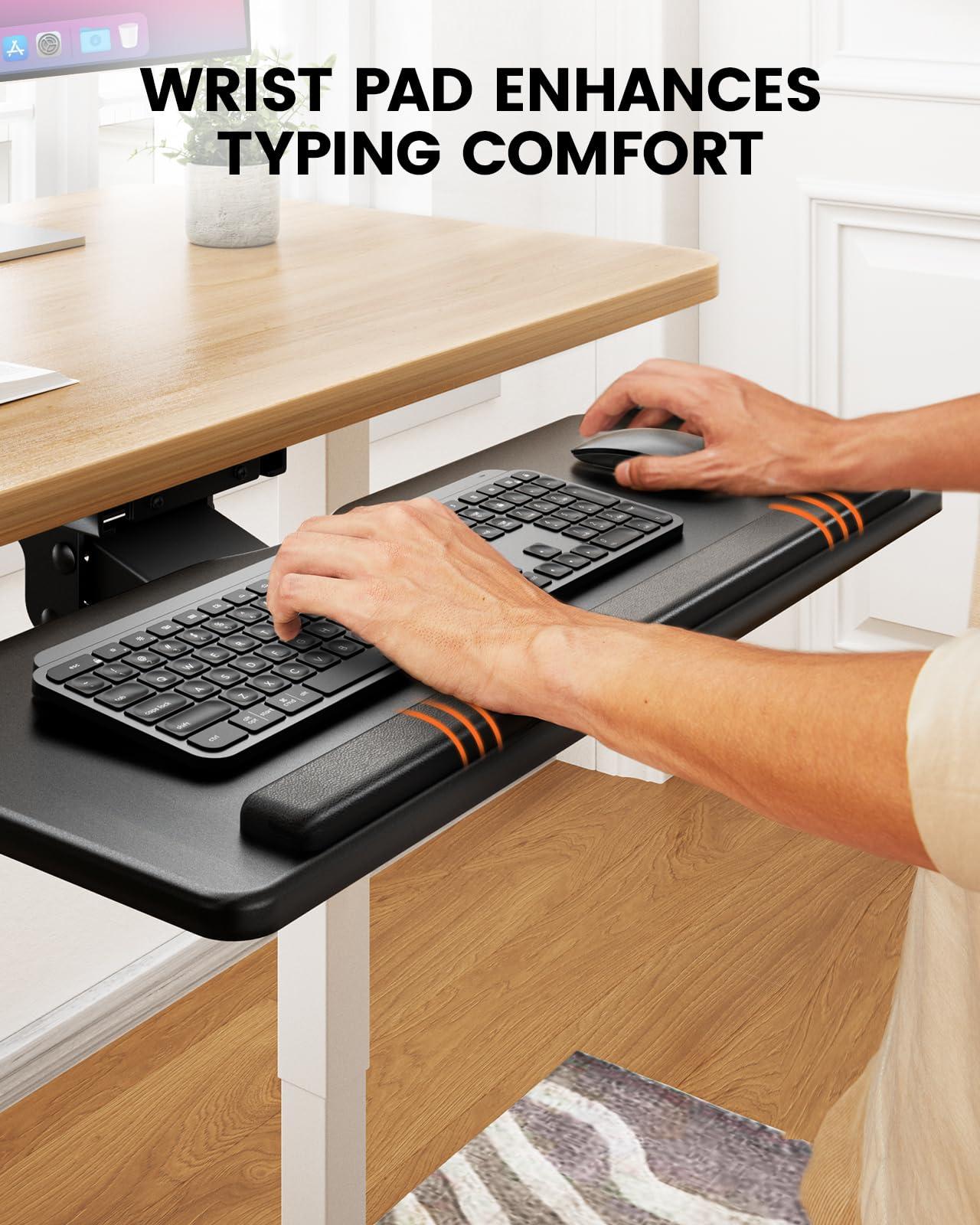 ErGear Keyboard Tray Under Desk, Height Adjustable Mouse & Keyboard Tray with Swivel & Tilt, Ergonomic Sliding KeyboardTray Slide Out for Typing, Black, 25"W x 9.8"D - Image 8