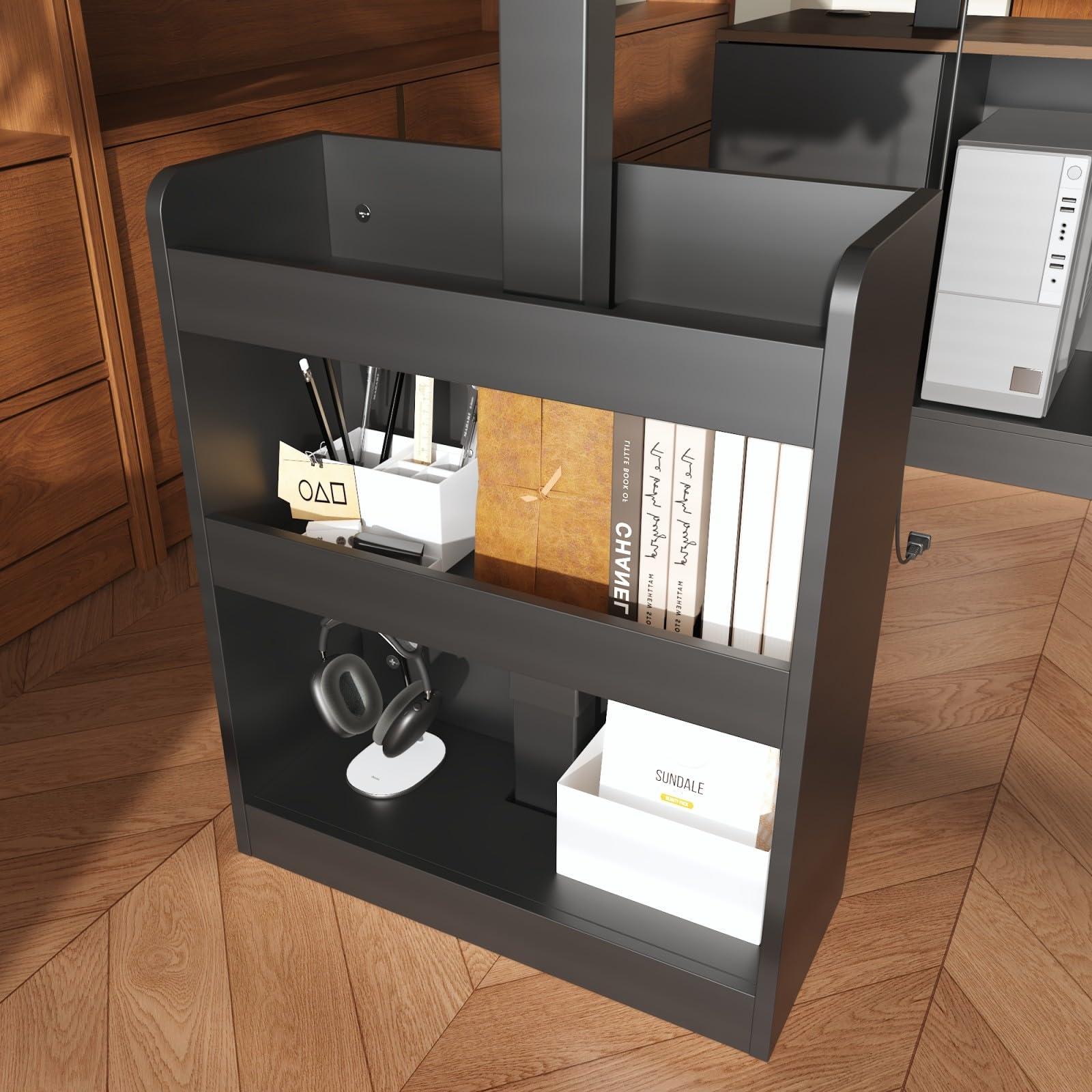 MOUMON Electric Standing Desk with Drawers and Shelves, Executive Adjustable Height Desk, L-Shaped Design, 63 inch Tabletop, for Office Deep Brown and Black (63”W x 63”D x 28.4-45.8”H) - Image 6
