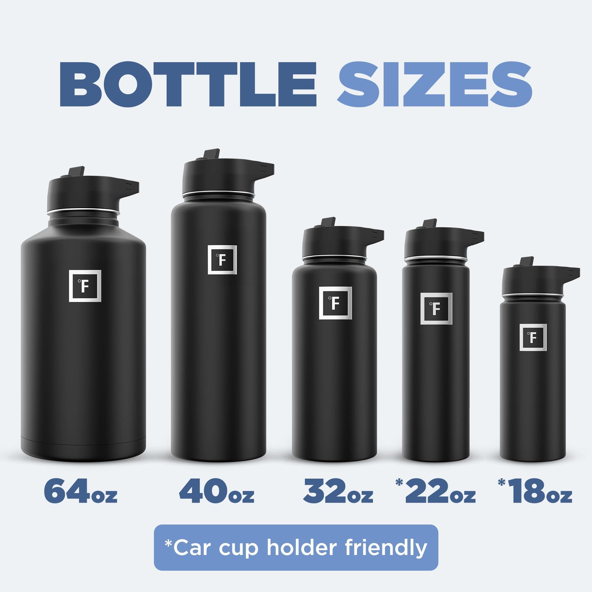 IRON °FLASK Camping & Hiking Hydration Flask with 3 Lids - Stainless Steel, Double Walled & Vacuum Insulated Water Bottle - Leak Proof & BPA Free (Midnight Black, Straw - 40 oz) - Image 7