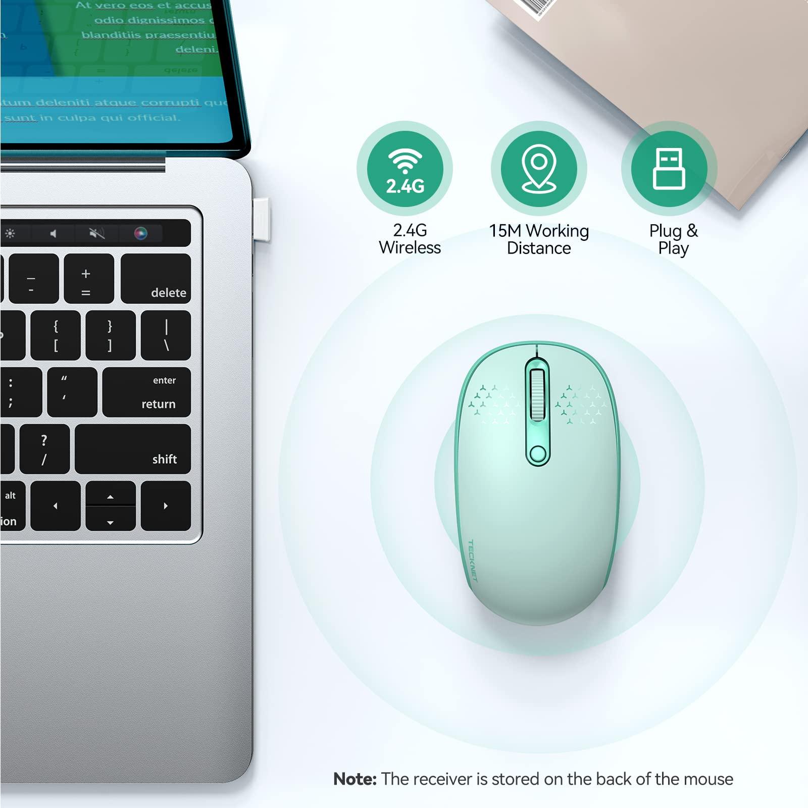 TECKNET Wireless Mouse for Laptop, 2.4G Quiet Computer Mouse with USB Receiver, 4 Buttons Portable Cordless Mice for Chromebook, Laptop, PC, Mac, 800/1200/1600 DPI - Mint Green - Image 2