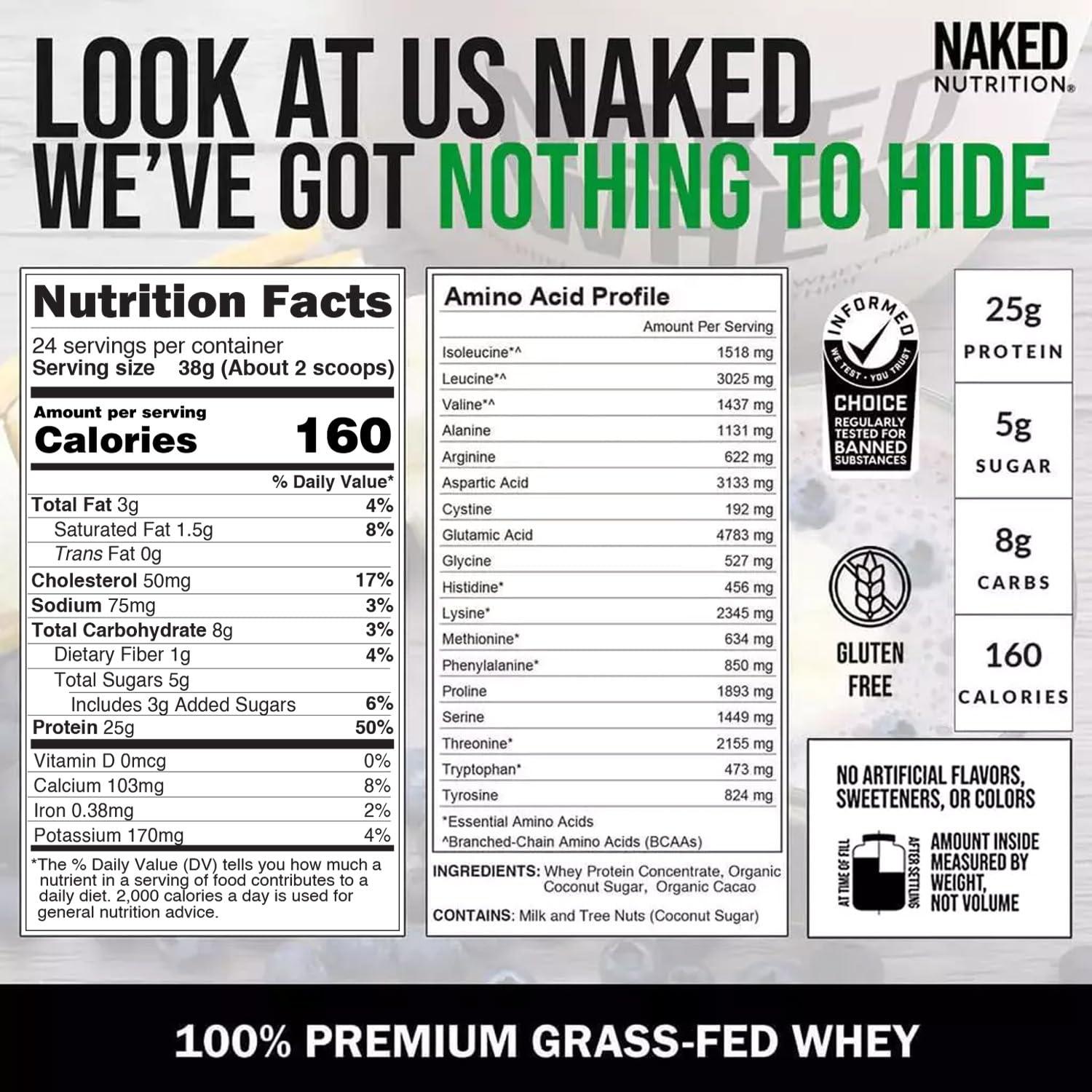 NAKED Whey Chocolate Protein Powder - Only 3 Ingredients - Grass Fed Whey Protein Powder, Organic Chocolate and Organic Coconut Sugar, No GMO, No Soy, and Gluten Free - 24 Servings - Image 5