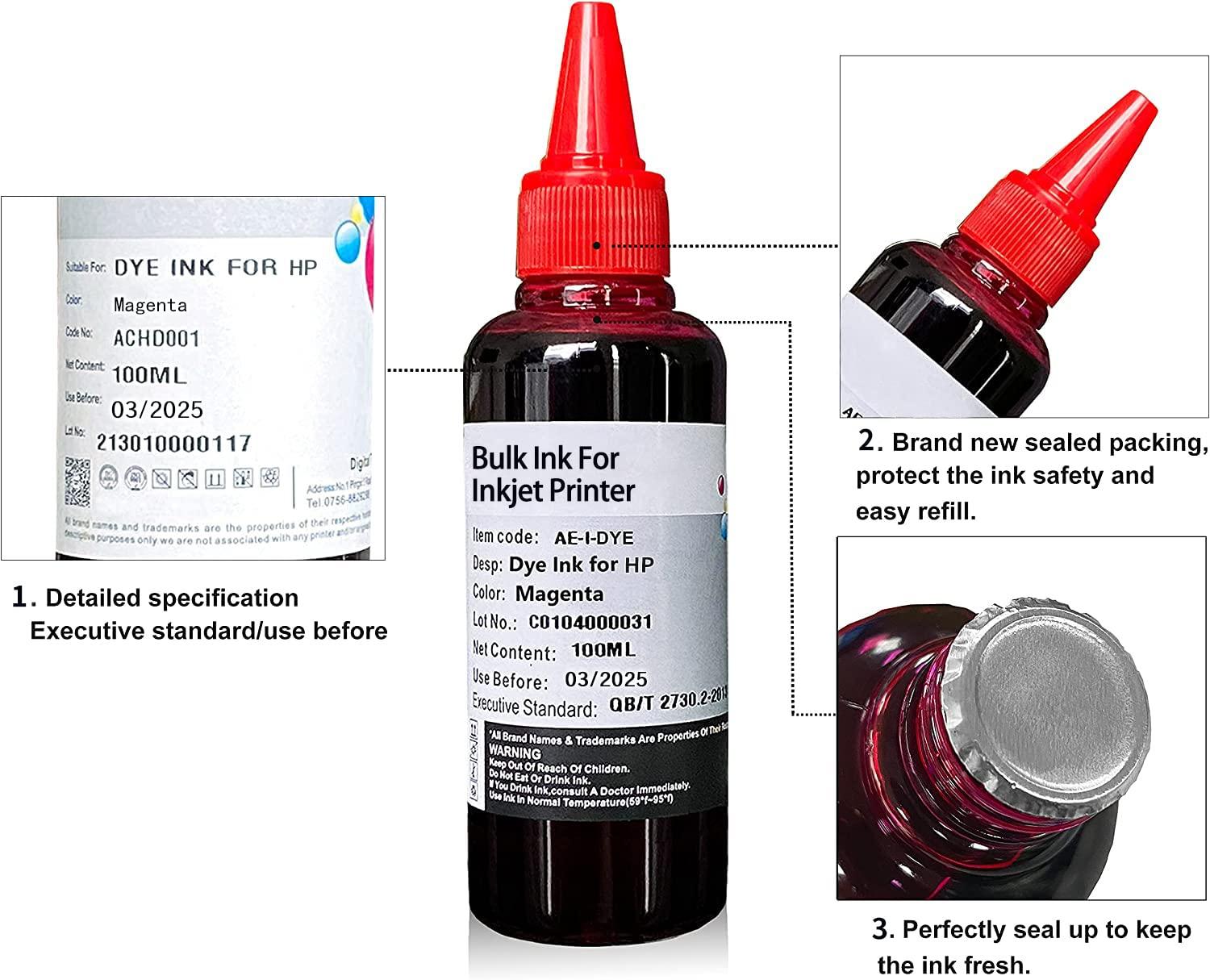 AYMSous Ink Refill Kit Refill Ink for HP 60 61 63 64 65 901 902 932 952 950 951 564 Refillable Ink Cartridge for HP Envy 4500 4520 5643 OfficeJet 6500a 6500 6000(2x100ML 2 Black) - Image 2