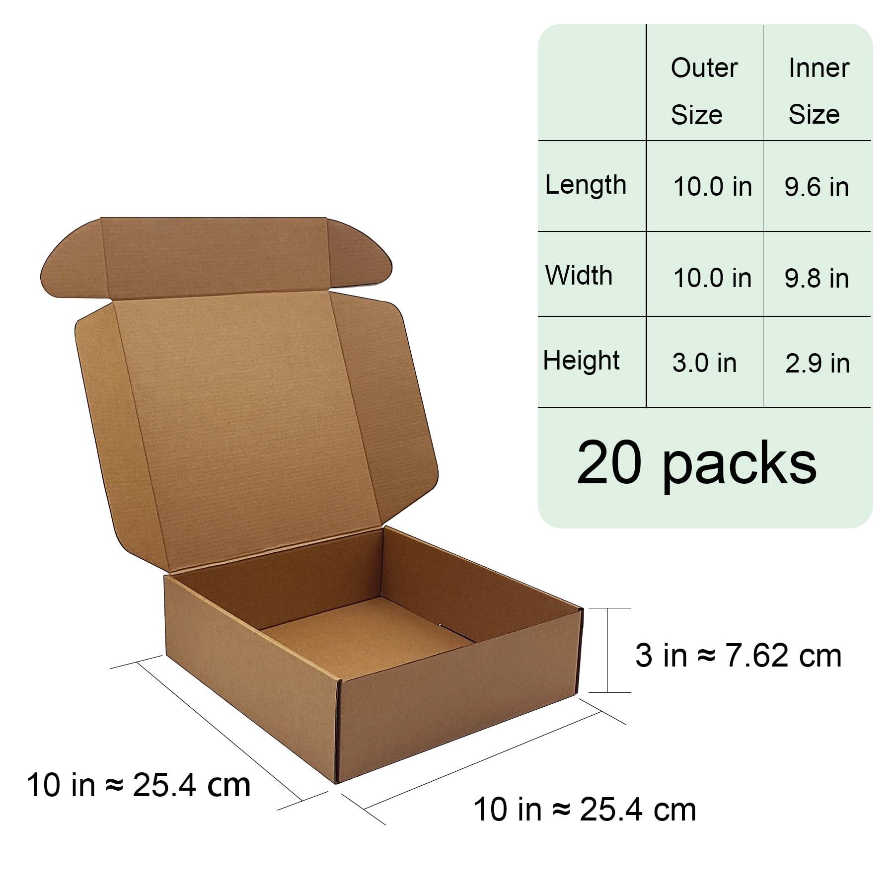 10x10x3 inch Shipping Boxes，Bulk 20 Pack，Brown Corrugated Mailers Cardboard Literature Mailer Box for Packaging Business, Mailing,Moving and Storage，Small Gift Boxes for Wrapping Mailing Present - Image 2