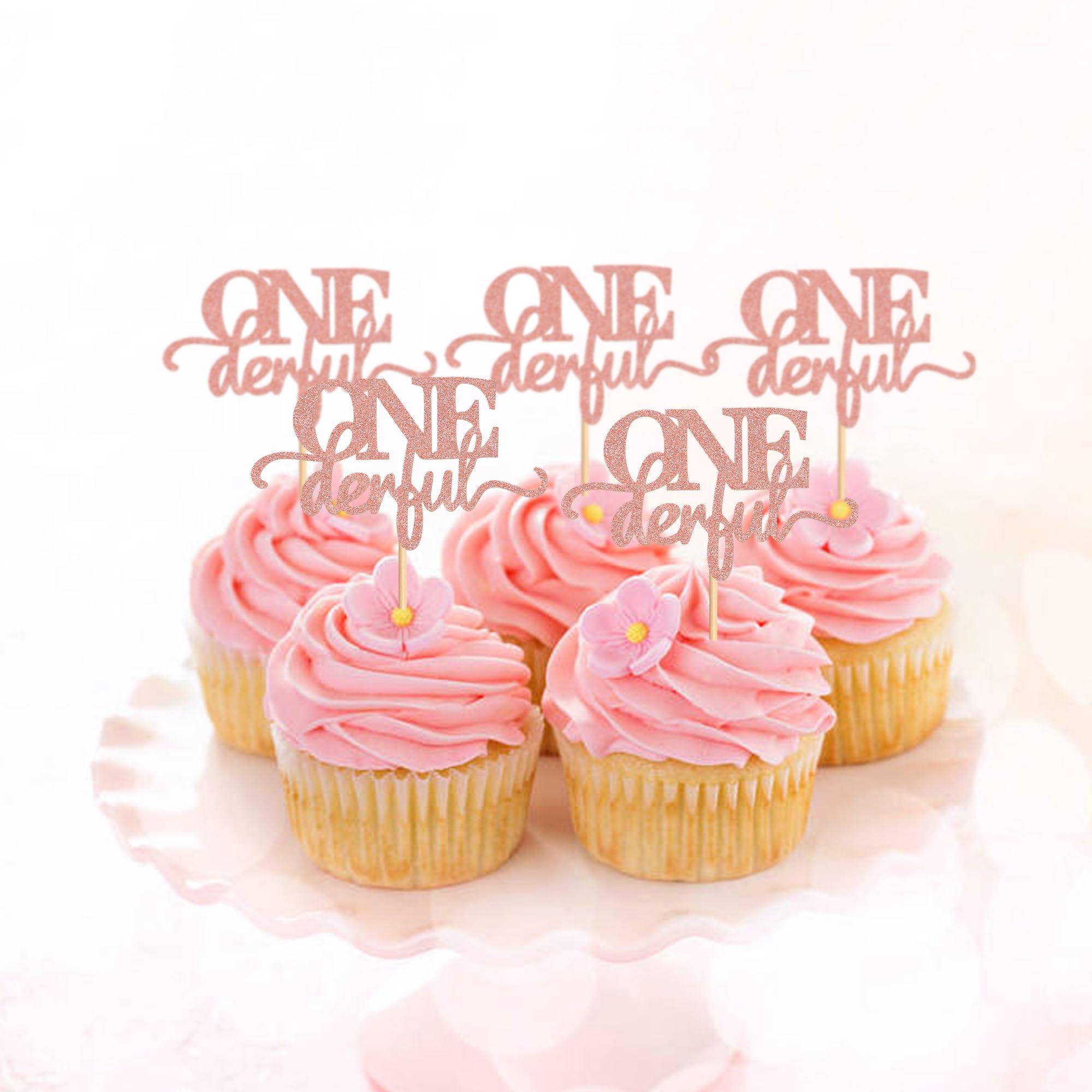Ercadio 24 Pack Onederful Cupcake Toppers Rose Gold Glitter Onederful Cupcake Picks Onederful Cupcake Decorations for Baby Shower Kids first Birthday Theme Party Cake Decoration Supplies - Image 7