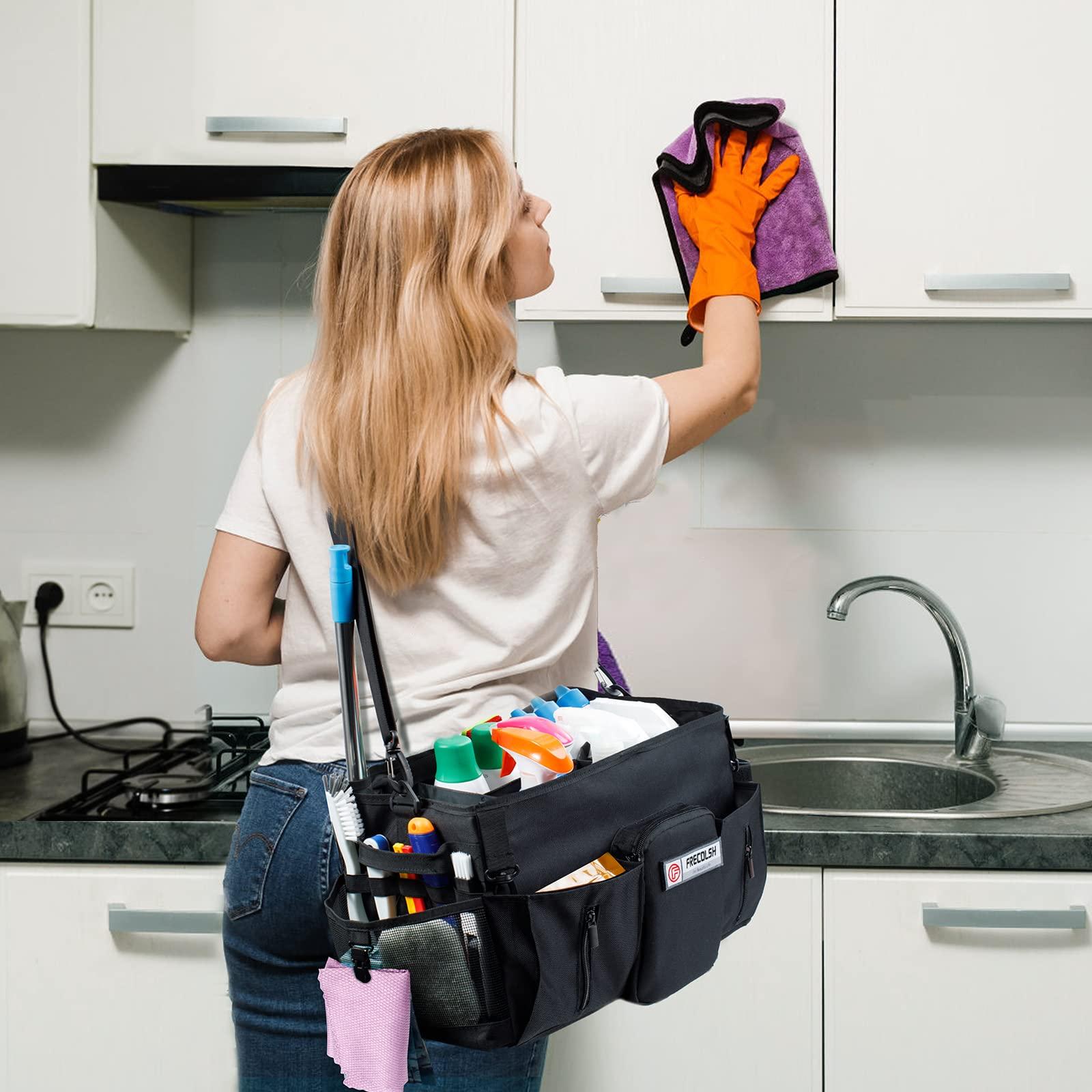 FRECOLSH Large Cleaning Supplies Organizer-Cleaning Caddy Organizer With Handles & Shoulder Strap-Cleaning Bags for Cleaning Suppliers-Housekeepers Wearable Cleaning Tote Upgraded - Image 2