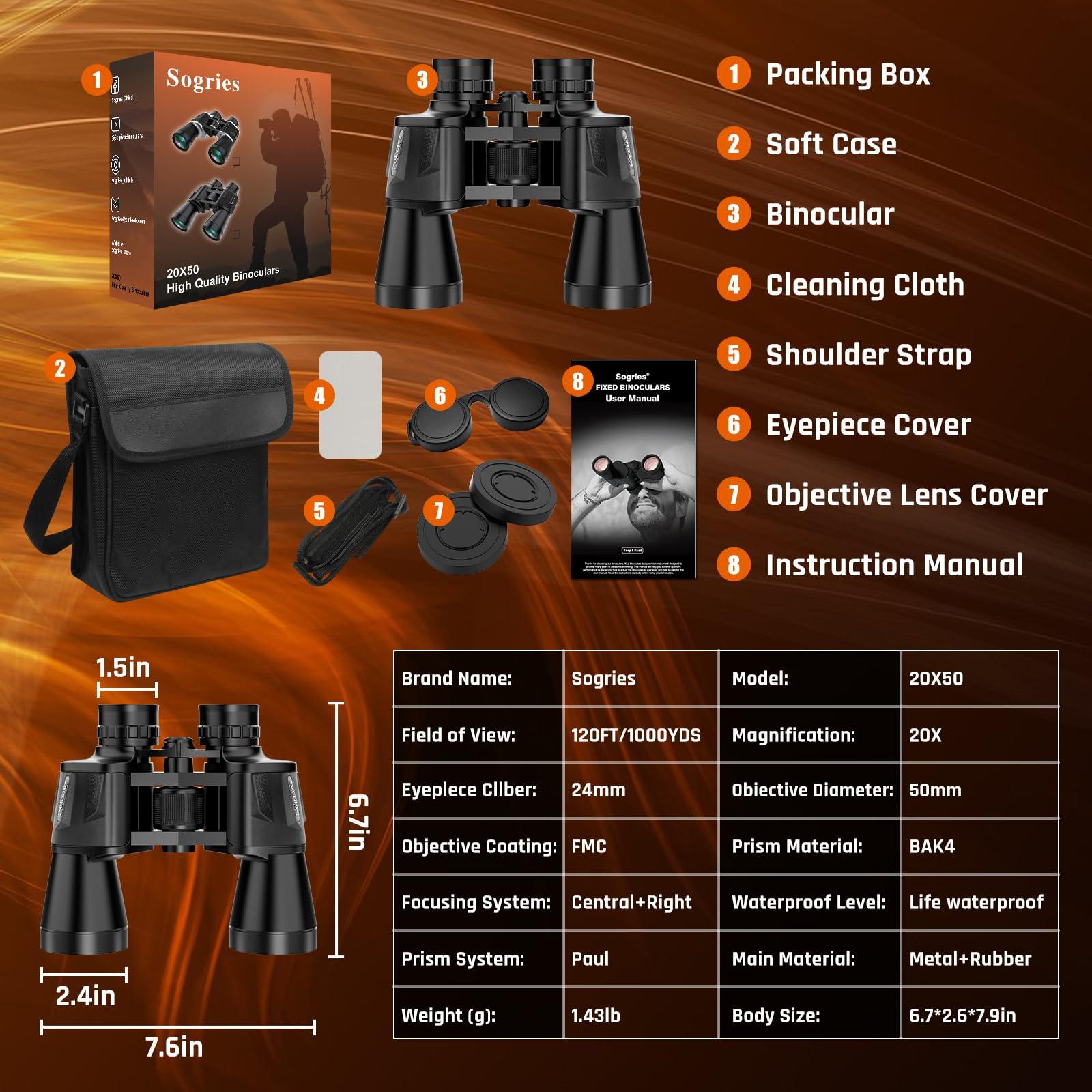 20x50 High Power Binoculars for Adults with Low Light Night Vision,Military Compact HD Professional/Daily Waterproof Binoculars for Bird Watching Hunting/Traveling/Outdoor… - Image 9