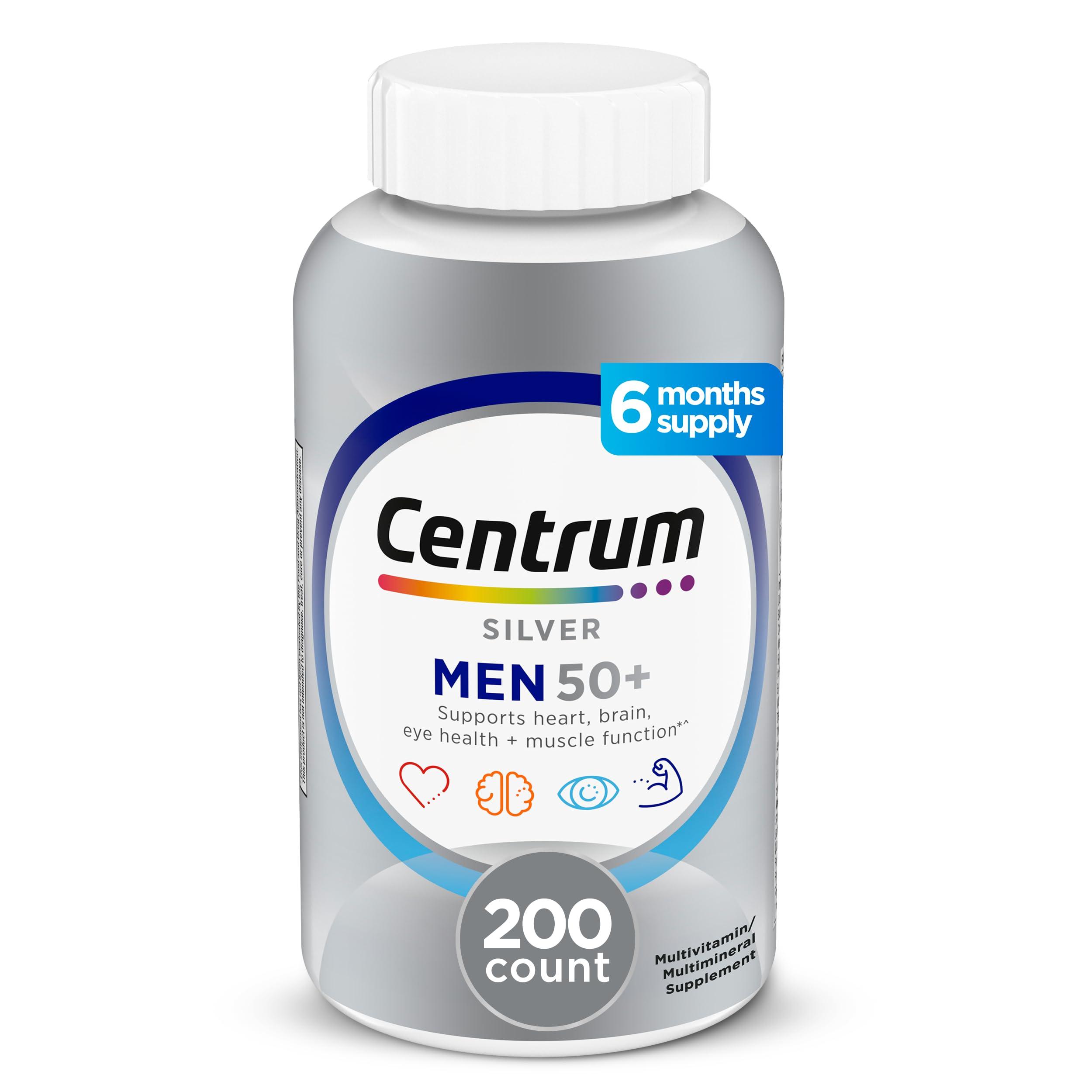 Centrum Silver Men's 50+ Multivitamin with Vitamin D3, B-Vitamins, Zinc for Memory and Cognition - 200 Tablets