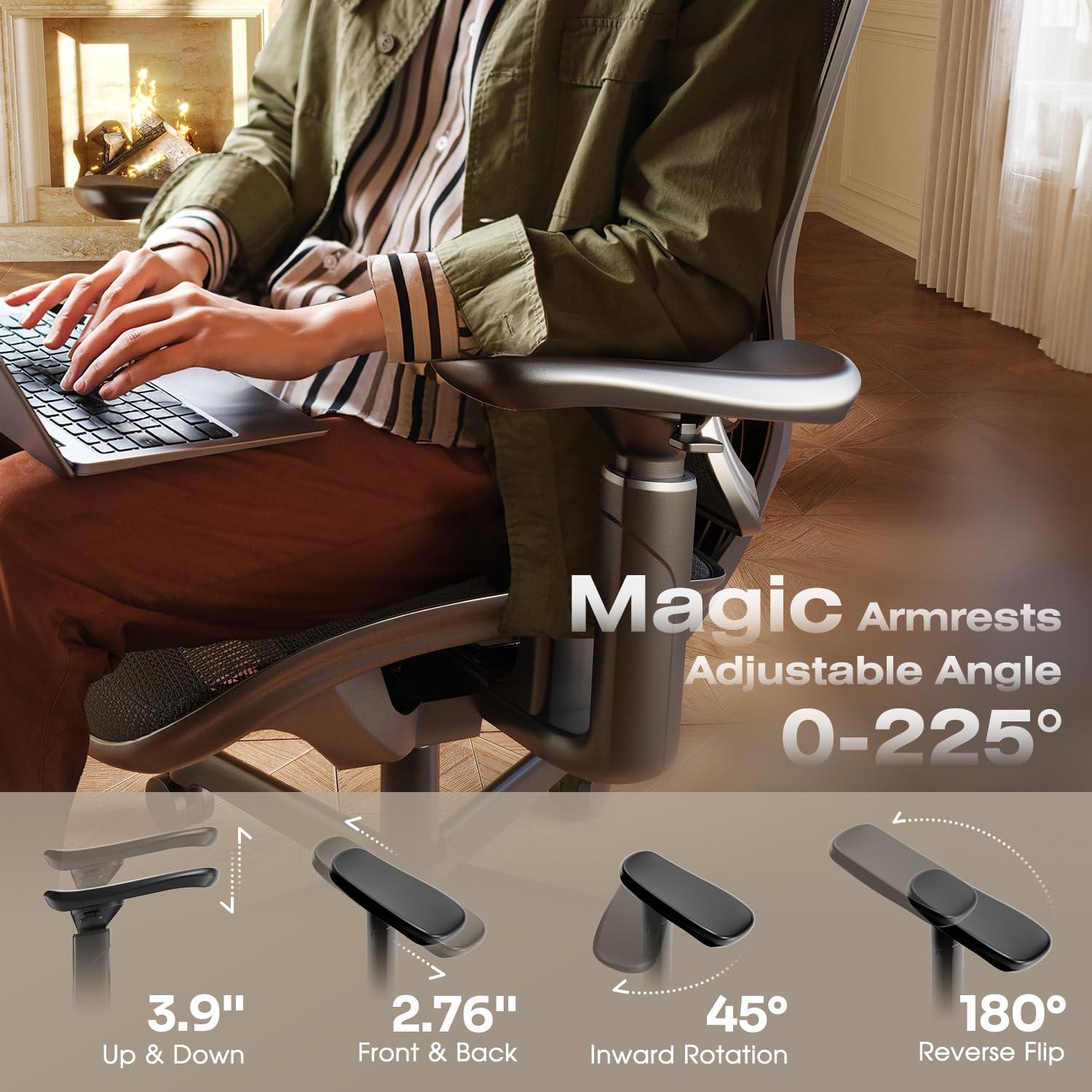 ELABEST T11 Ergonomic Office Chair,High Back Desk Chairs with Separate Lumbar Support,Magic Armrests,Adjustable Wide Headrest,Comfy Executive Computer Chair,Big and Tall Mesh Chair for Home Office - Image 3