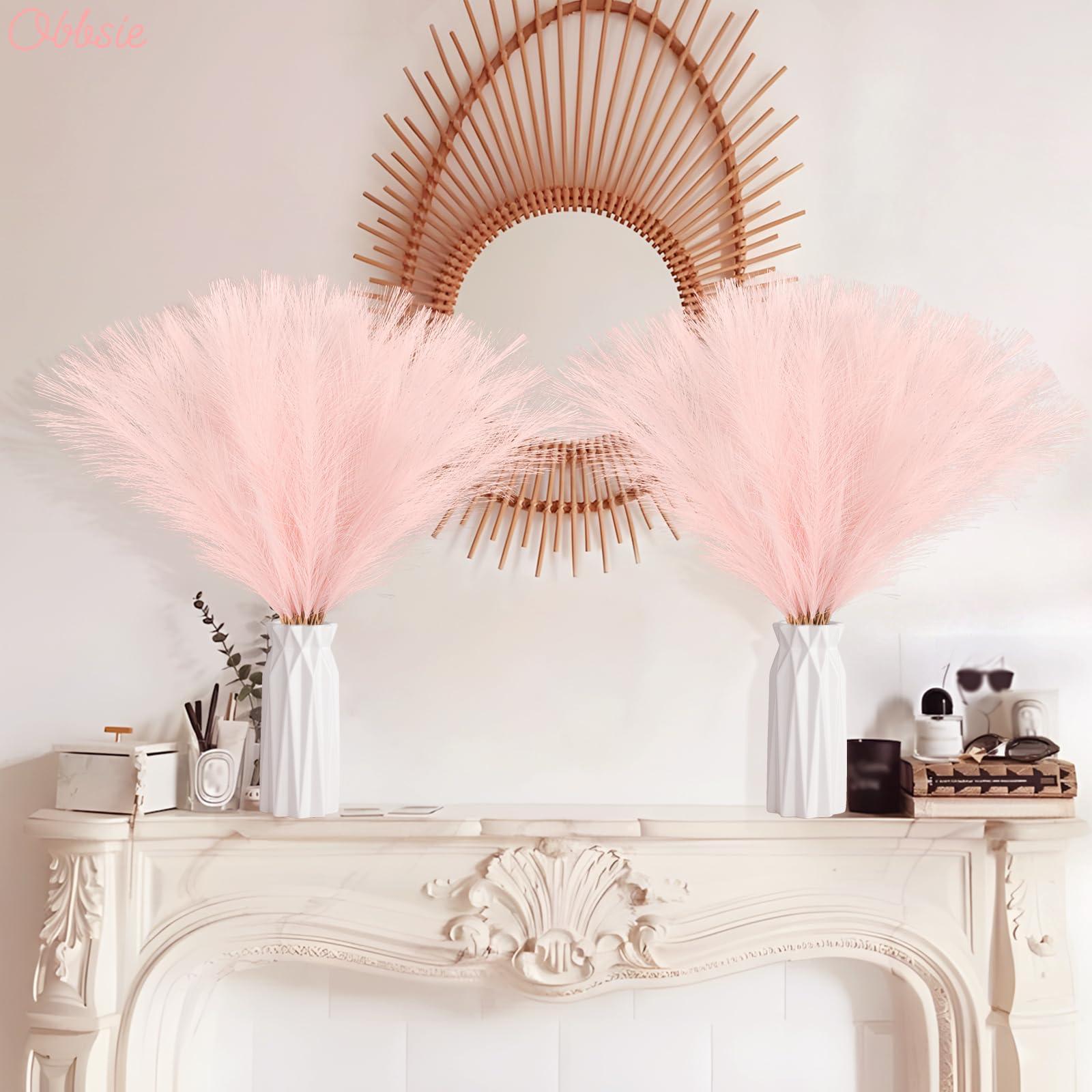 obbsie 50pcs Pink Faux Pampas Grass Decor, 21.6" Short Artificial Pompous Grass Floral Fake Pompas Grass Branches Vase Filler Flower Arrangement for Home Wedding Boho Decor - Image 7