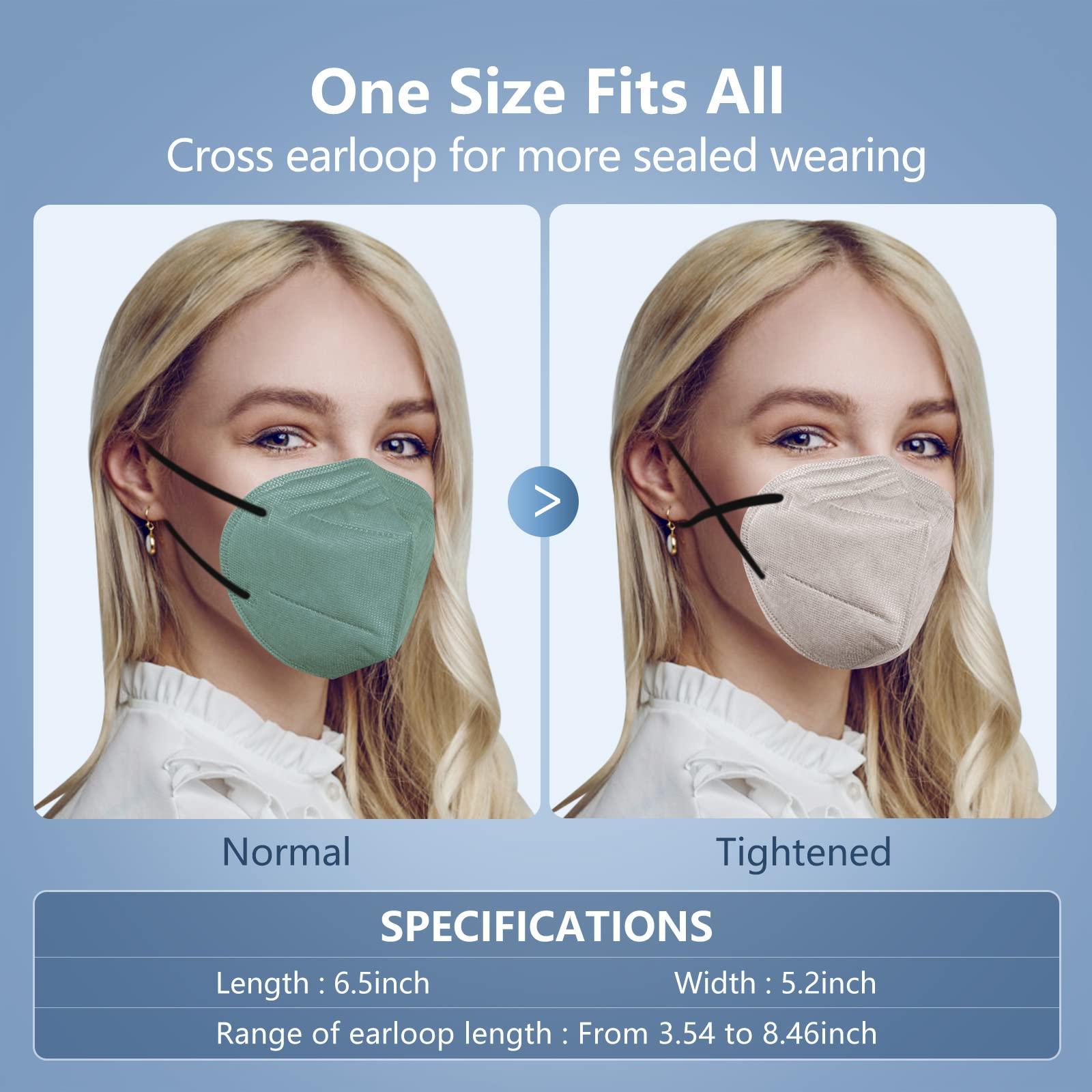 HALIDODO 100 Packs Individually Wrapped KN95 Face Mask 5-Ply Breathable & Comfortable Filter Safety Mask with Elastic Ear loop and Nose Bridge Clip, Protective Face Cover Mask, Morandi Multi Color - Image 6