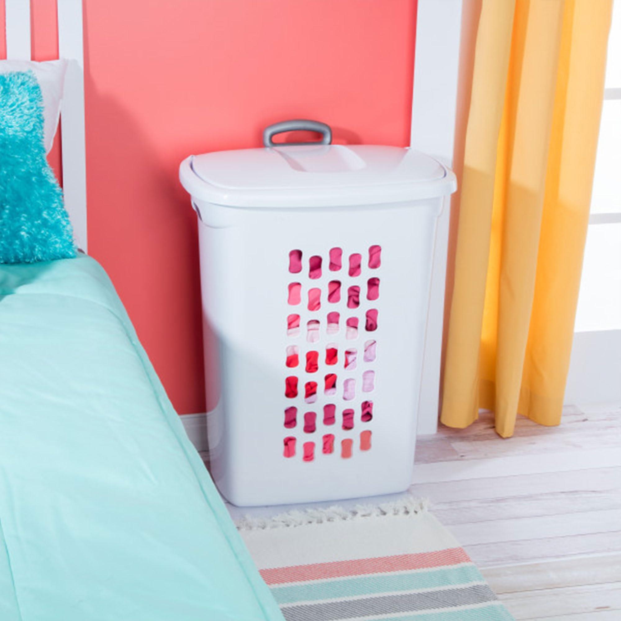 Sterilite 3-Pack Laundry Hamper with Lid and Wheels, Rolling Clothes Basket, Ultra, White - Image 4