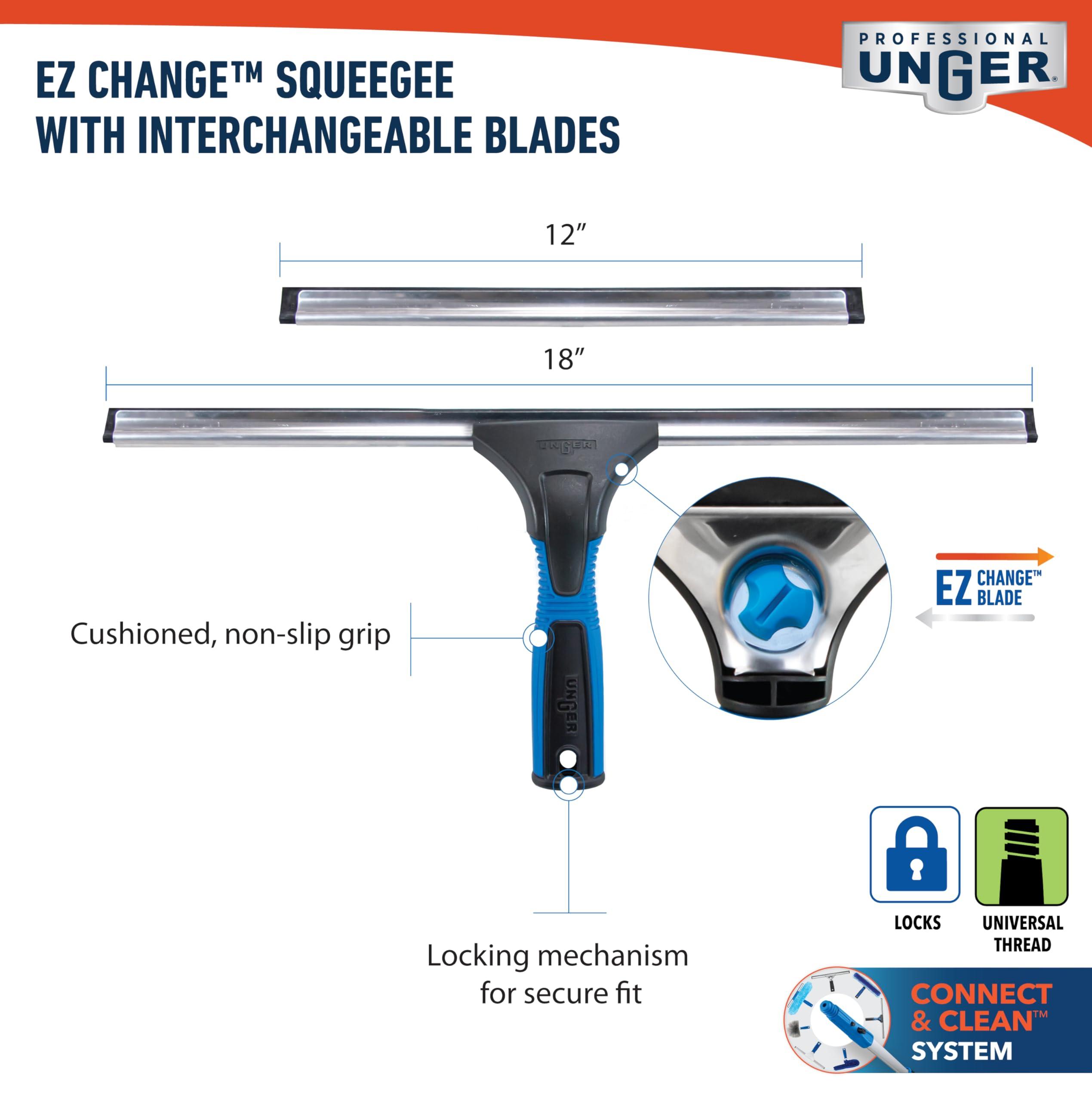 Unger Professional 18” EZ Change Window and Glass Cleaning Squeegee, Clean Large and Small Windows, Rubber Blade Tool for Streak-Free Results, Includes 12” Channel - Image 5