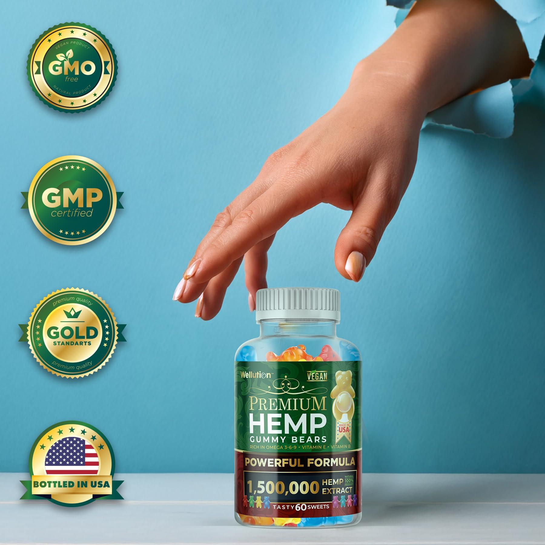 WELLUTION Hemp Gummies – High Potency 1,500,000 MCG – Natural Fruity Bear for Relaxation and Peace - Fast-Acting - 60ct - Image 4
