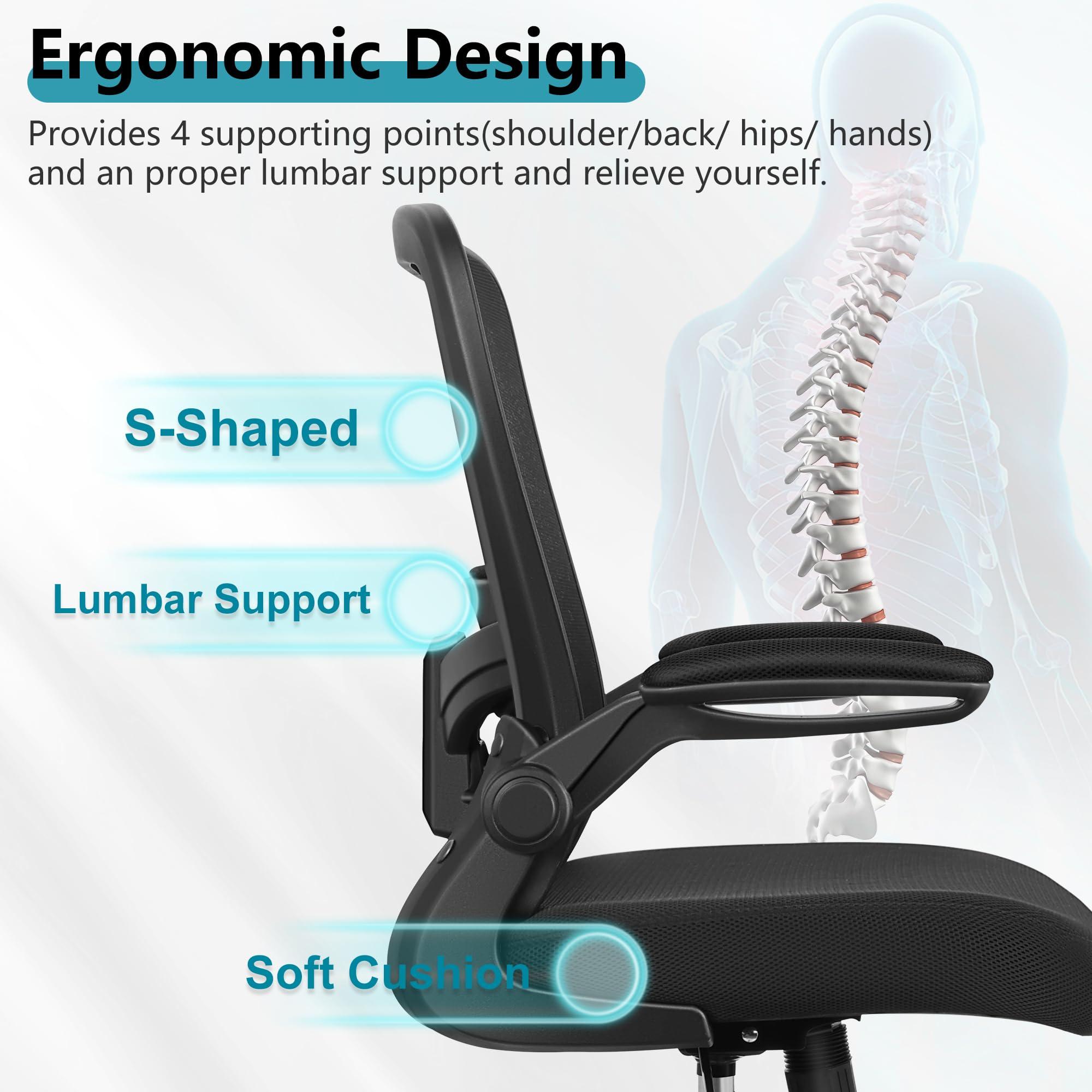 FelixKing Office Chair, Ergonomic Desk Chair Breathable Mesh Chair with Adjustable High Back Lumbar Support Flip-up Armrests, Executive Rolling Swivel Comfy Task Computer Chair for Home Office - Image 3