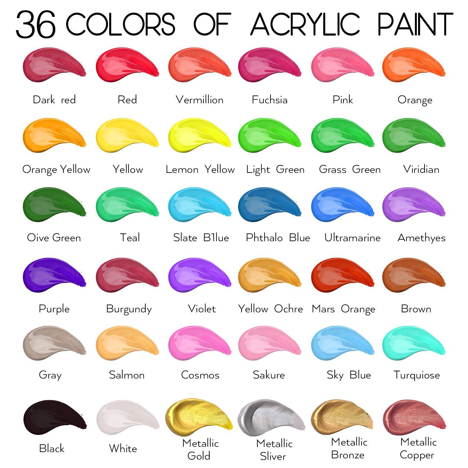 Acrylic Paint Set of 36 Colors 2fl oz 60ml Bottles,Non Toxic 36 Colors Acrylic Paint No Fading Rich Pigment for Kids Adults Artists Canvas Crafts Wood Painting - Image 3