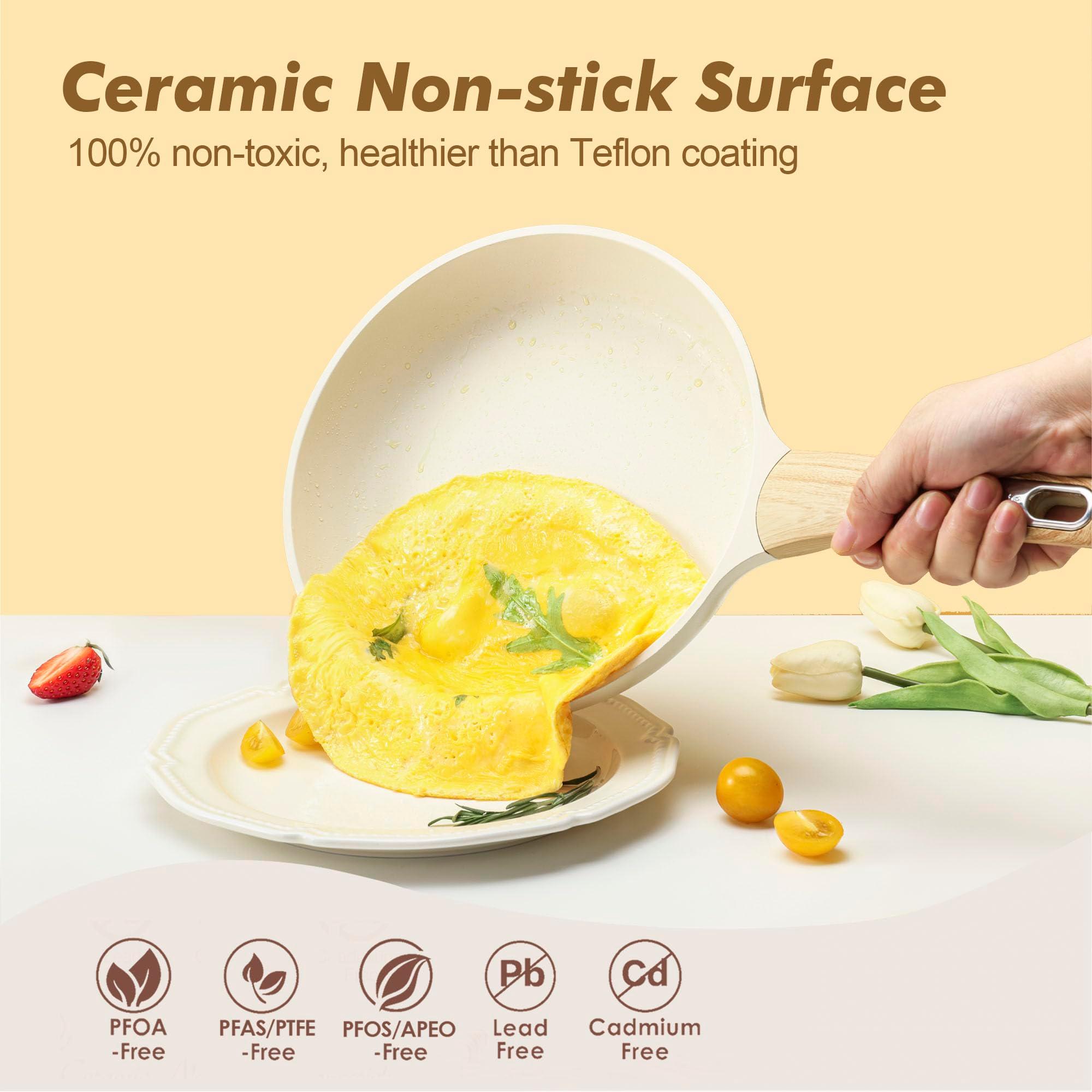 SENSARTE Ceramic Cookware Sets, Pots and Pans Set Non stick, 14-Piece Induction Cookware, Non toxic Healthy Non Stick Kitchen Cooking Set, with Frying Pans Set, PFAS PTFE PFOA PFOS Free - Image 2