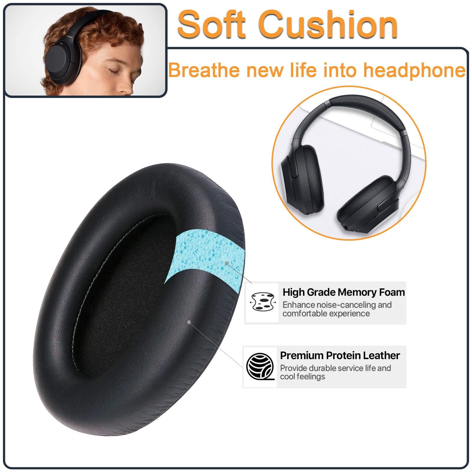 Replacement 1000XM3 Ear Cushion for Sony WH-1000XM3 Over-Ear Headphones, Compatibel WH1000XM3 Ear Pads with Softer Protein Leather, Noise Isolation Memory Foam, Black - Image 3