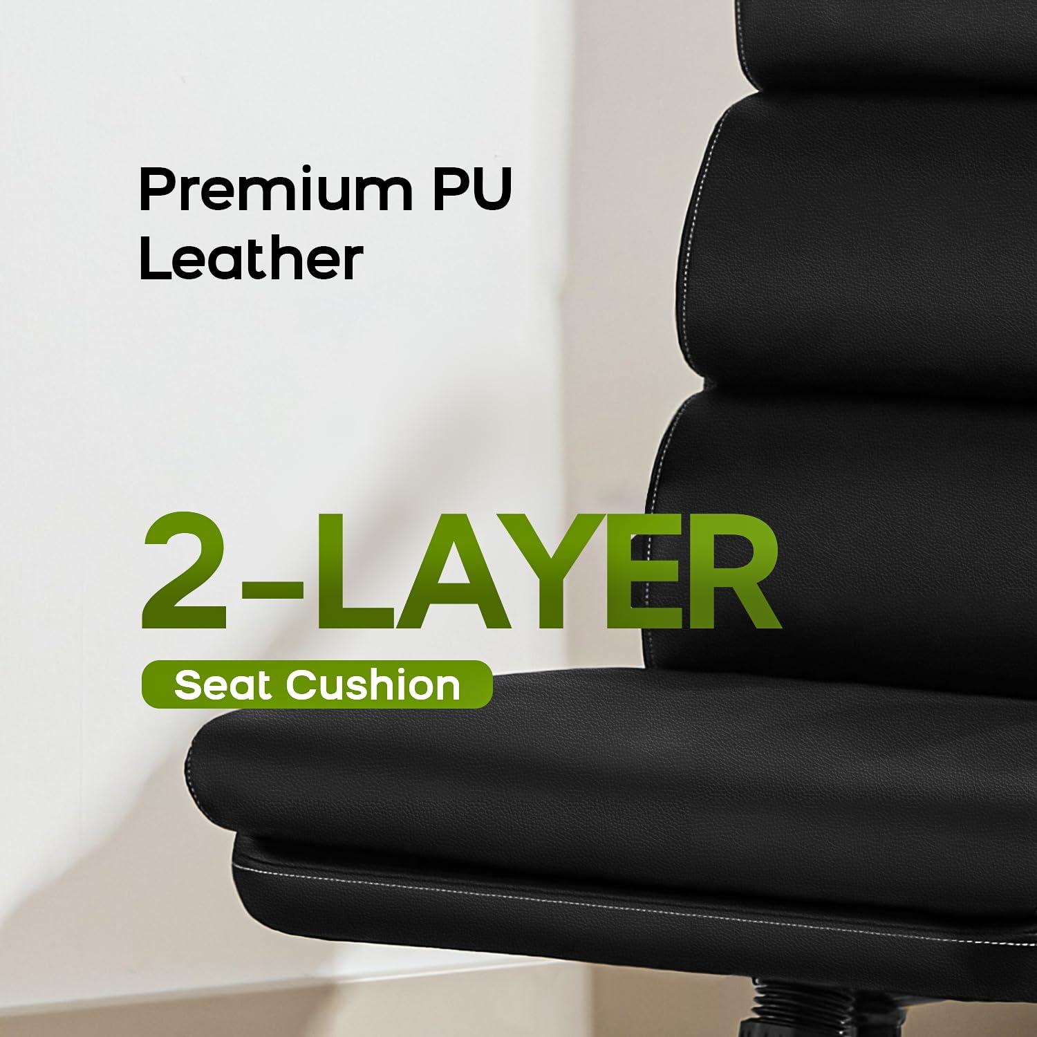 Drafting Chair Tall Office Chair with Padded Flip-up Armrests Executive Ergonomic Computer Standing Desk Chair with Comfortable Leather Backrest and Adjustable Footrest Ring (Black) - Image 4