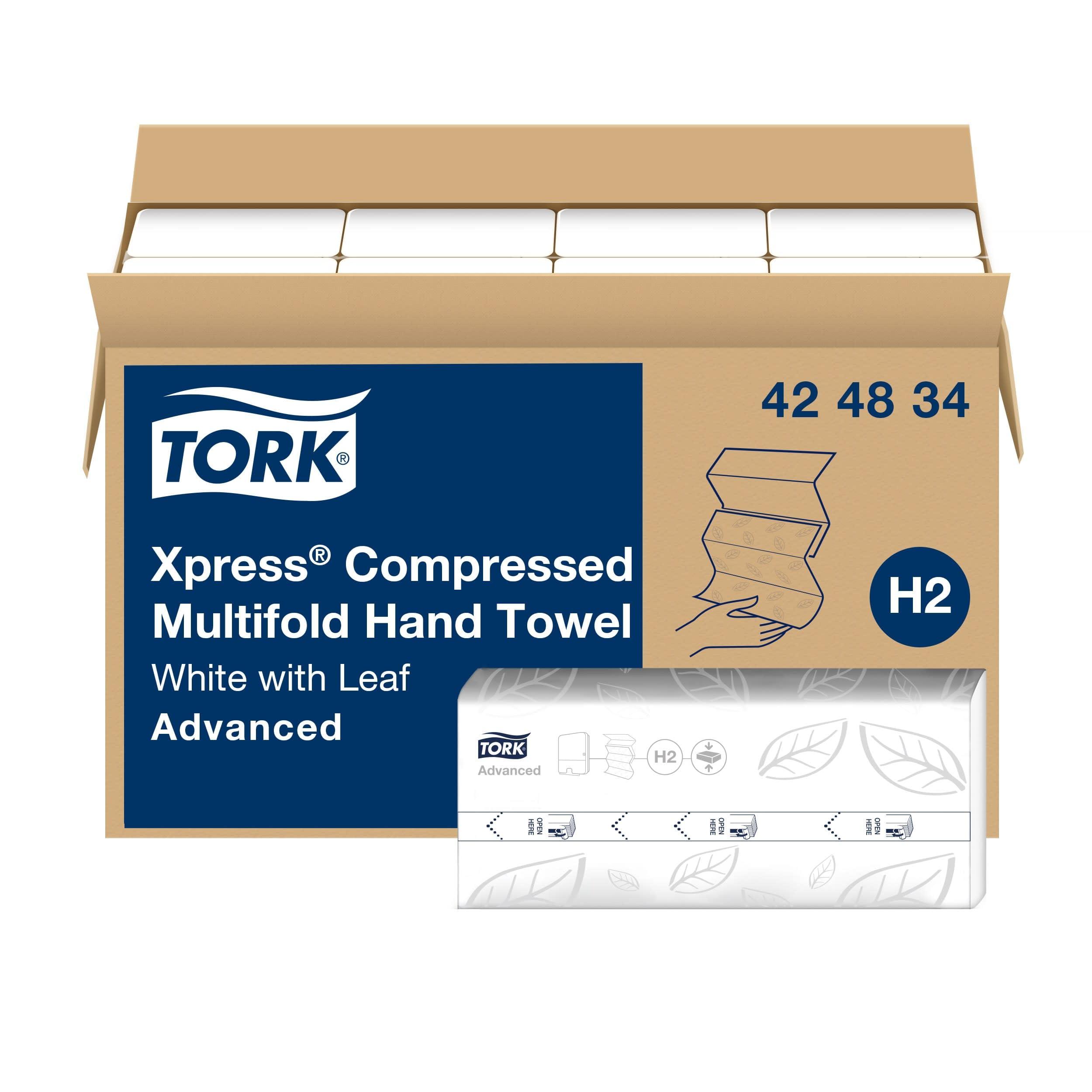 Tork Xpress Compressed Multifold Hand Towel White H2, Advanced, Strong and Absorbent, 12 x 250 Sheets, 424834 - Image 1