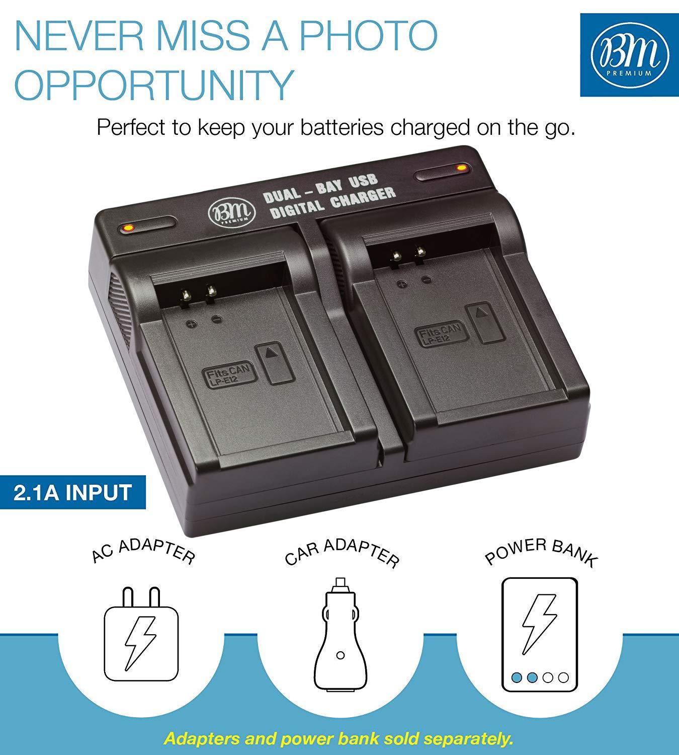 BM Premium 2-Pack of LP-E12 Batteries and USB Dual Battery Charger for Canon EOS-M, EOS M2, EOS M10, EOS M50, EOS M50 Mark II, EOS M100, EOS M200, SX70 HS, Rebel SL1 Digital Cameras - Image 4
