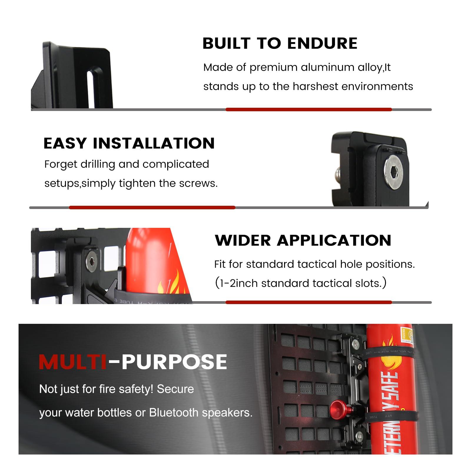 MOLLE Panel Fire Extinguisher Mount Kit-Quick Release Car Fire Extinguisher Mount Bracket for 1-2in Tactical Rigid MOLLE Panel Holes.Fire Extinguisher Holder Fits MOLLE Panels Accessories for Vehicle. - Image 5