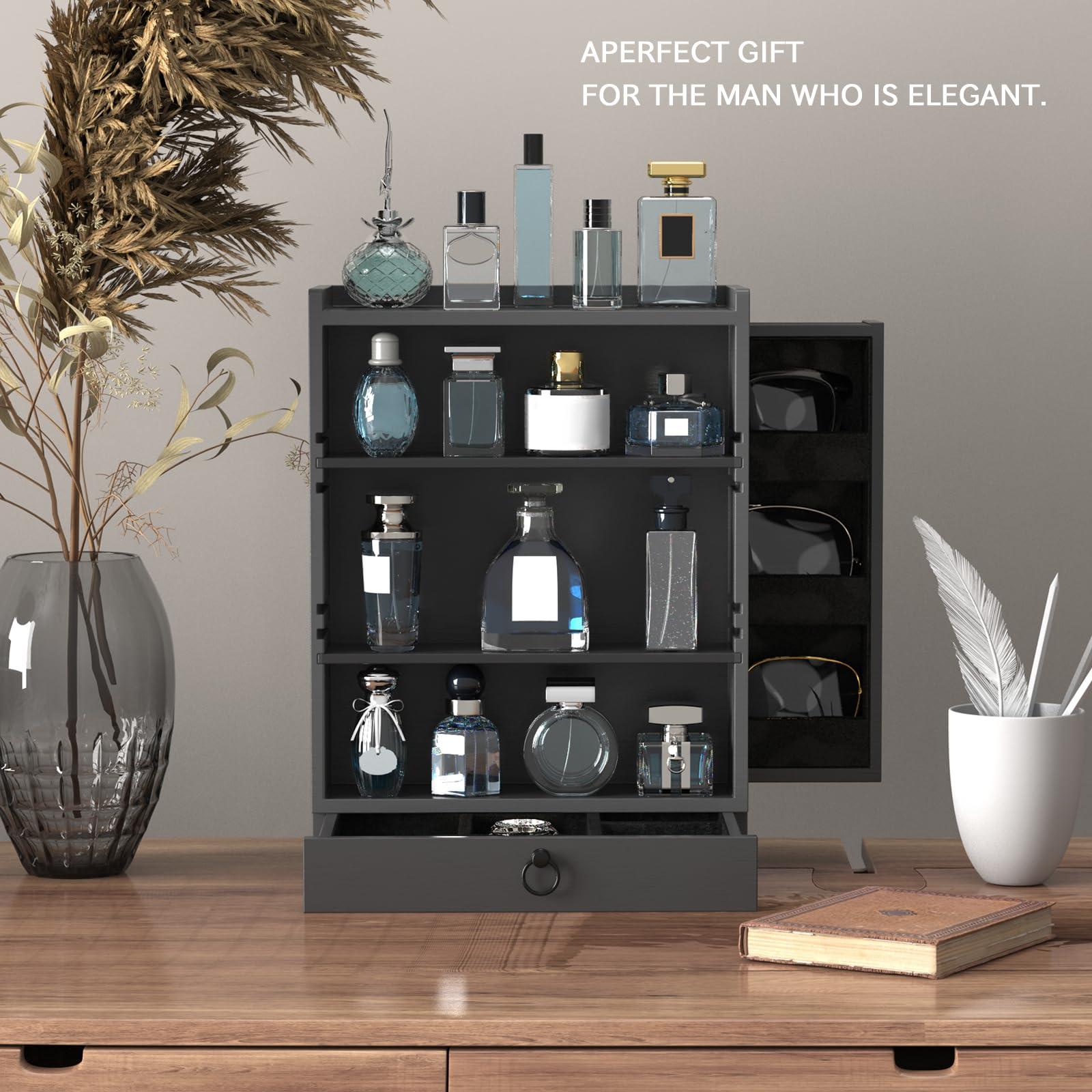 upcessory Cologne Organizer for Men, 4-Storey Vertical Wood Perfume Stand, Large Cologne Display Shelf with Felt Lining Drawer and 2 Hidden Compartments, A Great Gift for Men - Image 4