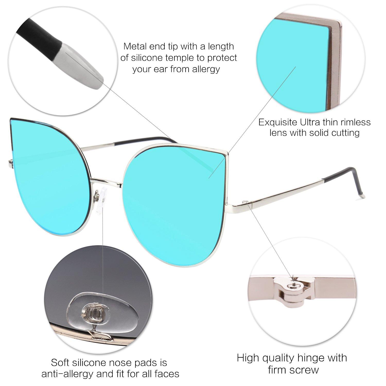 SOJOS Cat Eye Mirrored Flat Lenses Ultra Thin Light Metal Frame Women Sunglasses SJ1022 - Image 5