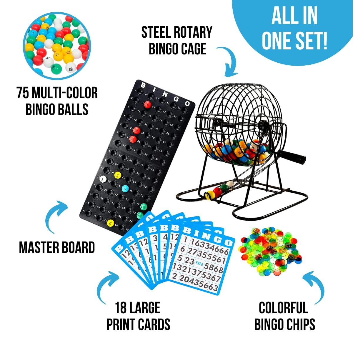 Regal Bingo Deluxe Bingo Game Set for Adults and Kids - Includes 6 Inch Bingo Wheel Cage, 75 Balls, Master Board, 18 Cards, and Colorful Chips - Fun Family Bingo Night - Image 4