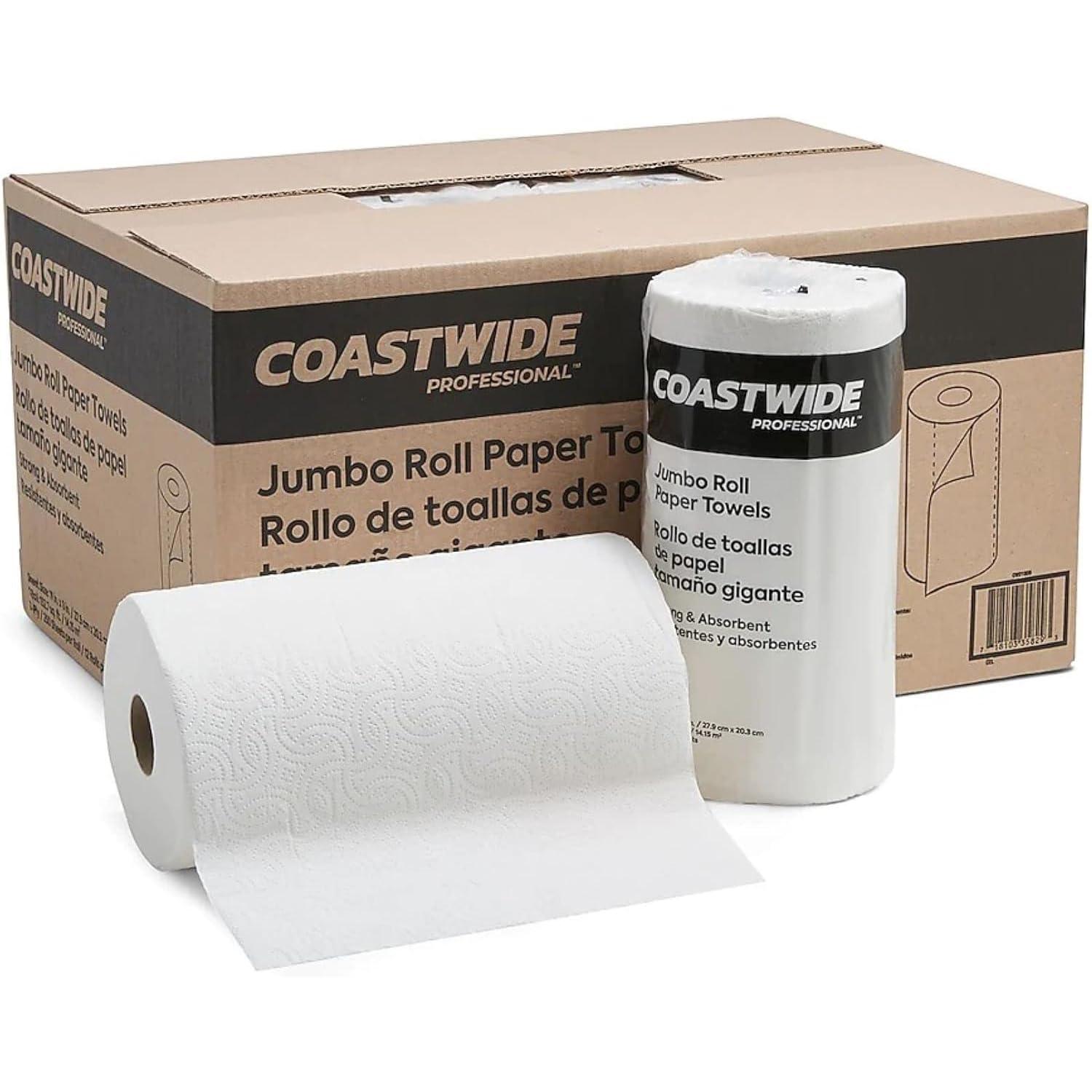 COASTWIDE 2-Ply Jumbo Kitchen Paper Towels, 250-Sheets Per Roll, 12-Pack, White