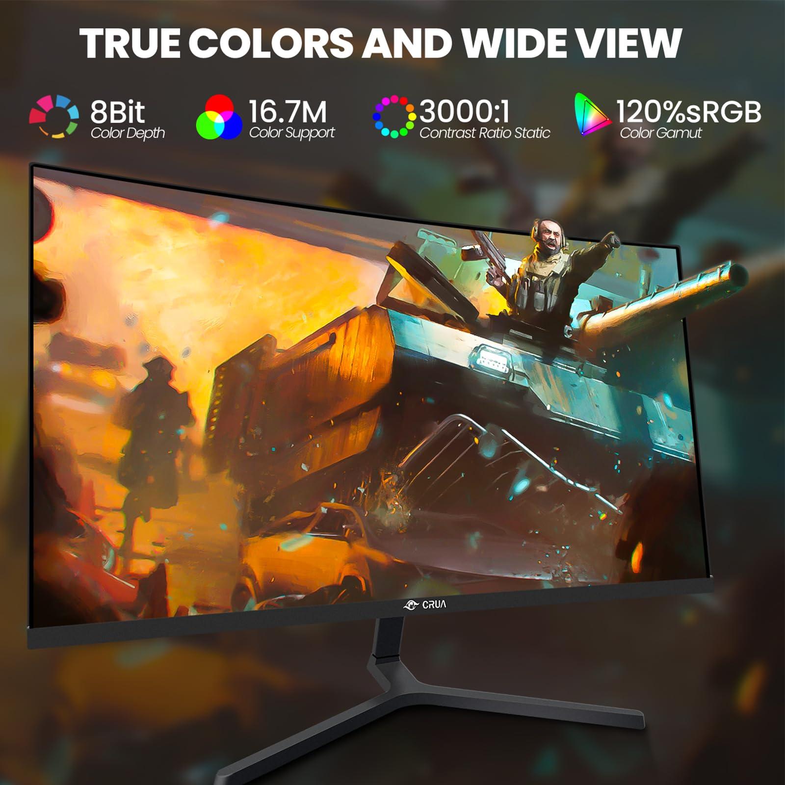 CRUA 24” Curved Gaming Monitor, 180Hz/144Hz FHD 1080P, Support 120% sRGB, AMD FreeSync, Low Motion Blur, Wall Mount Installs Compatible, for Office and Games(HDMI 1.4 & DP 1.2) – Black - Image 4
