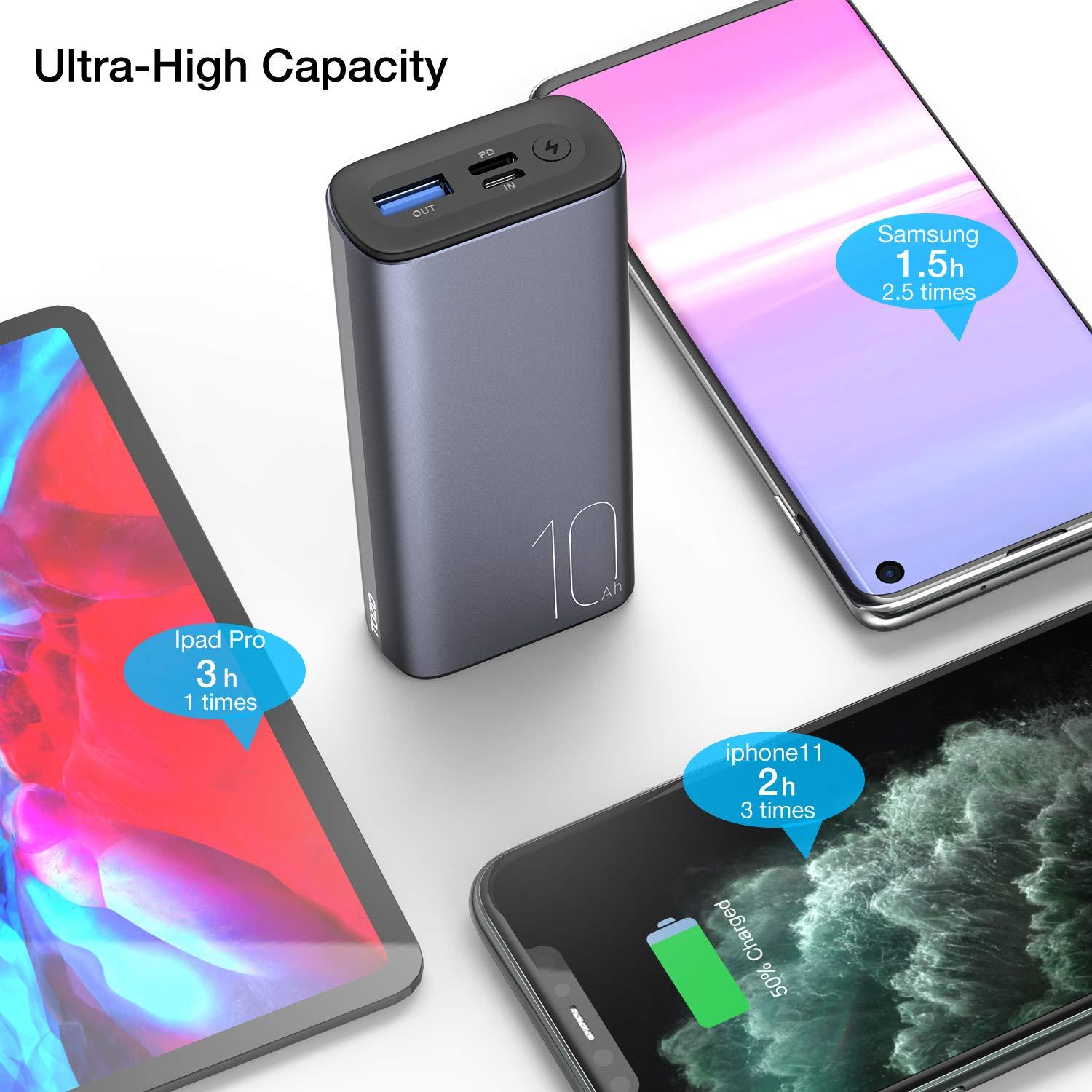 TOZO PB3 Portable Charger 10000mAh One of The Lightest and Slimmest Fast Power Bank 18W PD High-Speed Charging Battery Pack with USB-C Input/Output for iPhone,Samsung and More Gray - Image 6