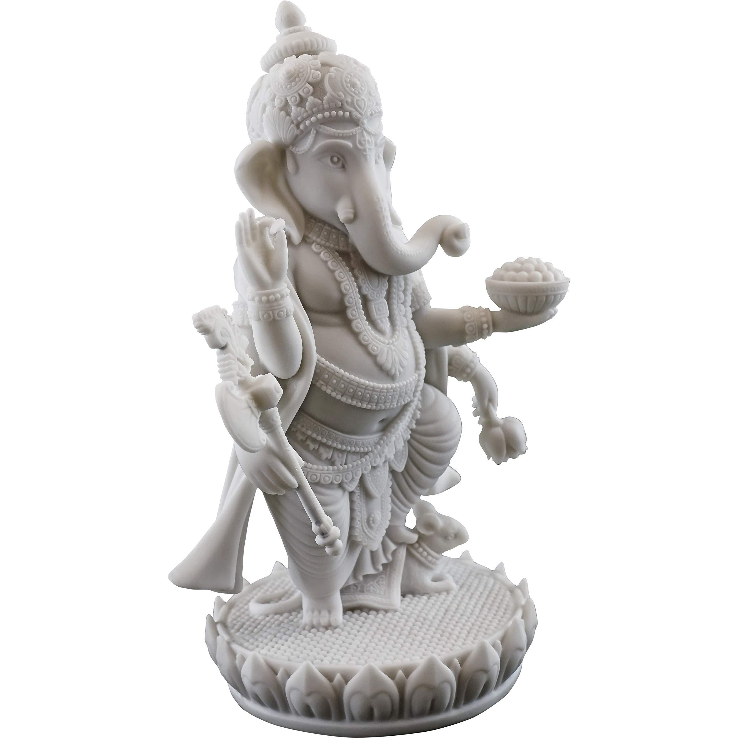 Top Collection 7.5" H 4.75" Standing Ganesh Statue in White Marble Finish - Hindu Lord of Success Sculpture - Image 4